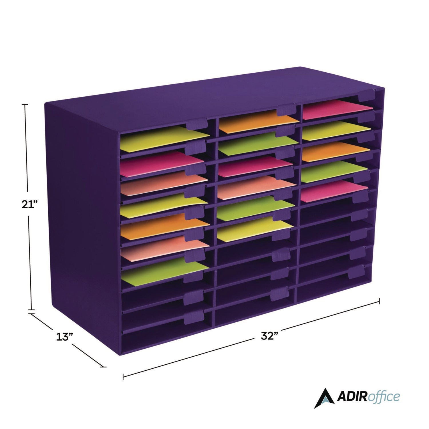 AdirOffice 30-Section Letter Size File Organizer - Classroom & Literature Storage - 32 x 13 x 21 Inches - Purple - Perfect for Teachers, Students & Office Organization