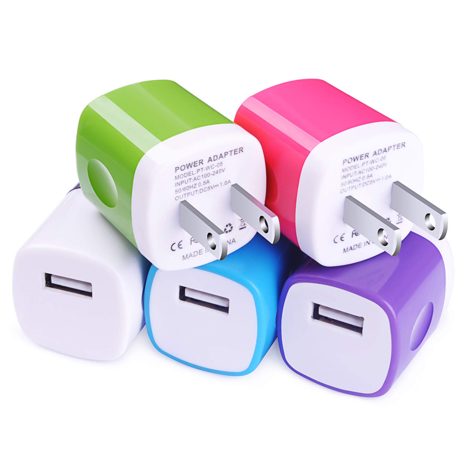 5-Pack USB Wall Charger Block - 5V/1A Fast Charging Adapter Cube for iPhone 14/13/12/11/X/8/7/6/5S, iPad, Samsung Galaxy, LG, Moto, Android Phones & Tablets - Perfect for Home, Office & Travel Charging