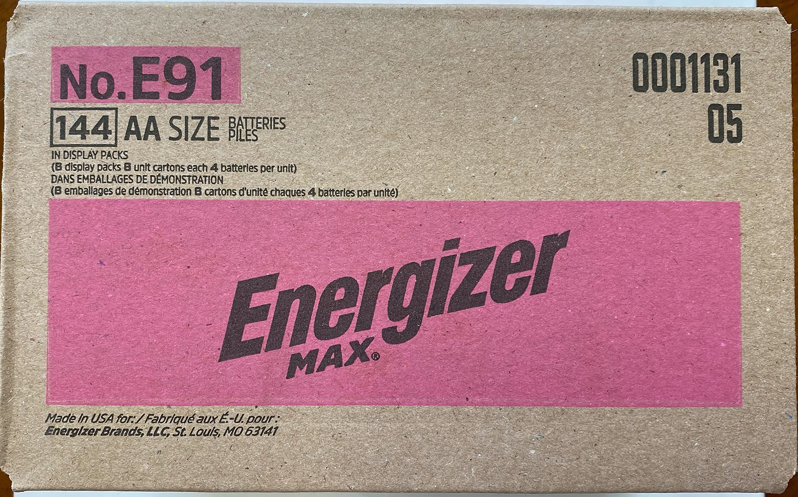 Energizer Max E91 AA Batteries (144 Count) - Long-Lasting Alkaline Batteries Made in USA - Perfect for Toys, Flashlights, Remote Controls & Electronics
