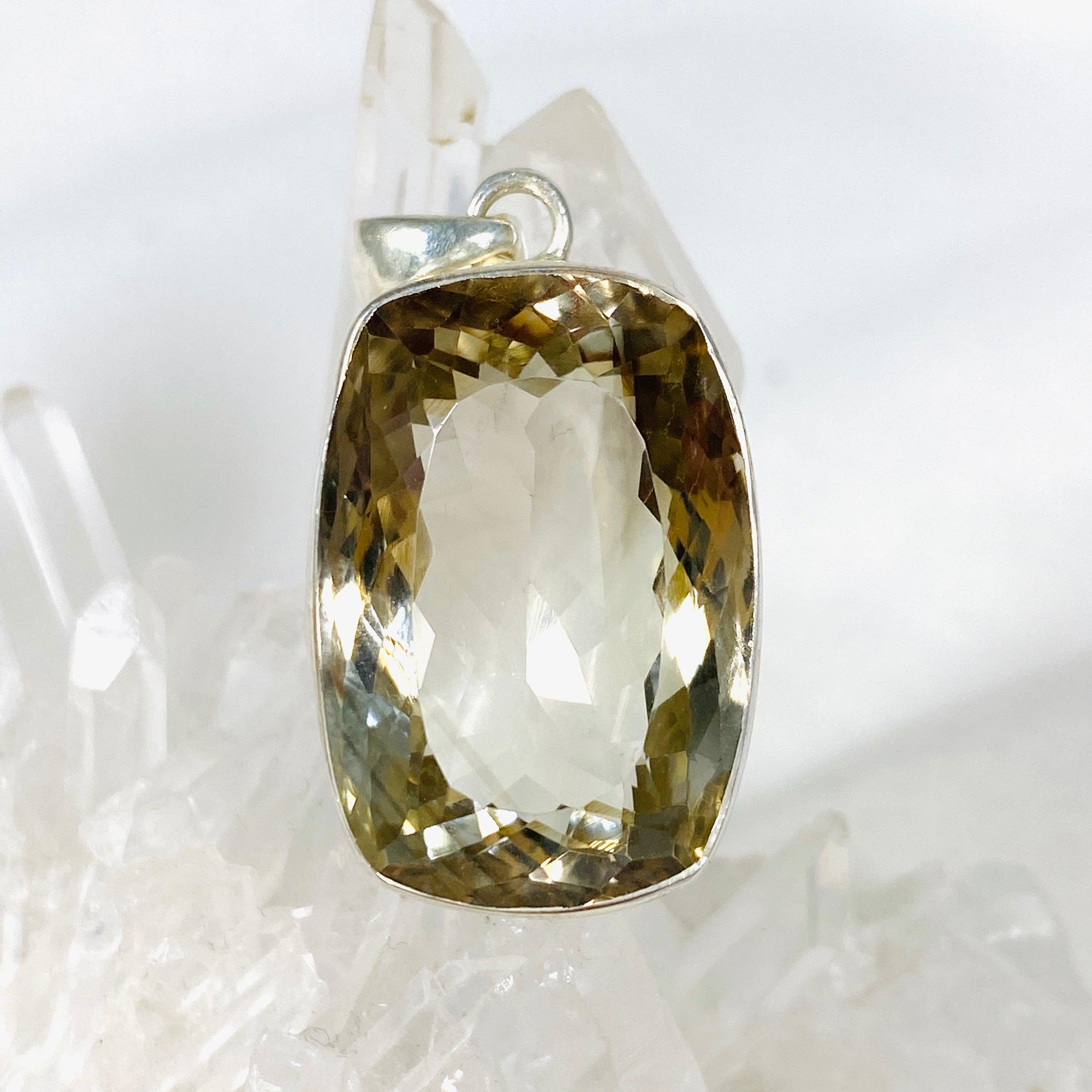 Smokey Lemon Quartz Faceted Rectangular Pendant Necklace - KPGJ3860 | Healing Crystal Jewelry for Meditation & Spiritual Energy