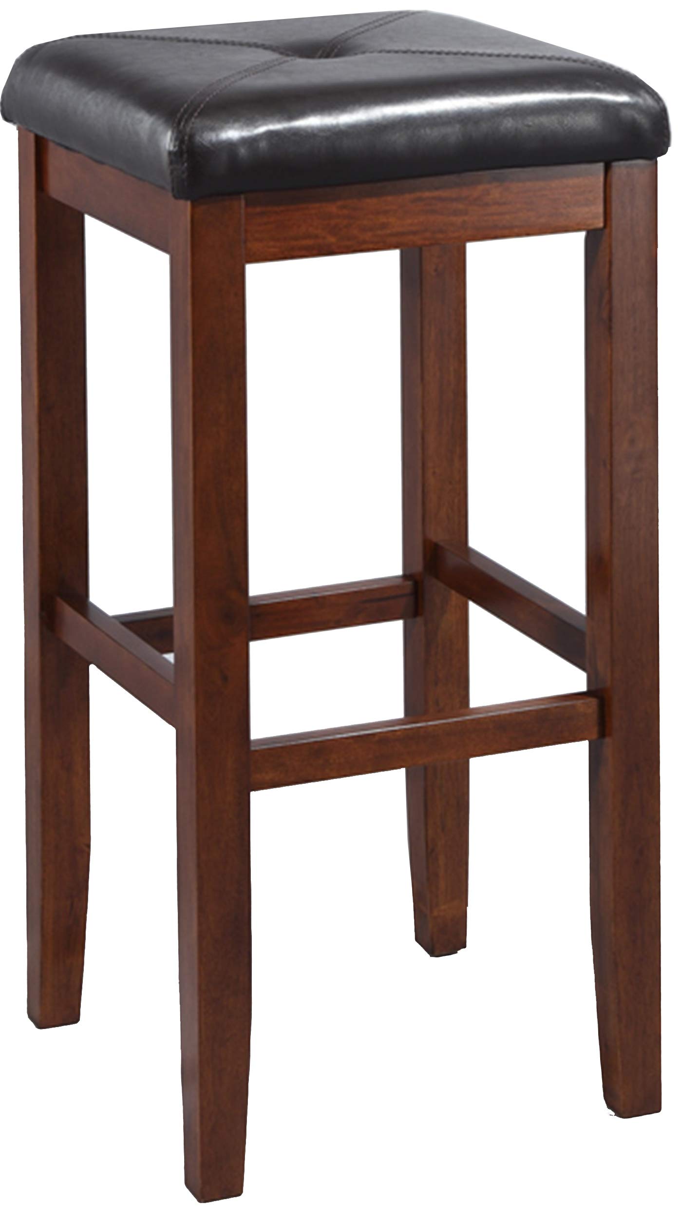 Vintage Mahogany Bar Stools Set of 2 - 29-inch Upholstered Square Seat Counter Stools by Crosley Furniture - Perfect for Kitchen Island, Breakfast Bar & Home Pub Decor