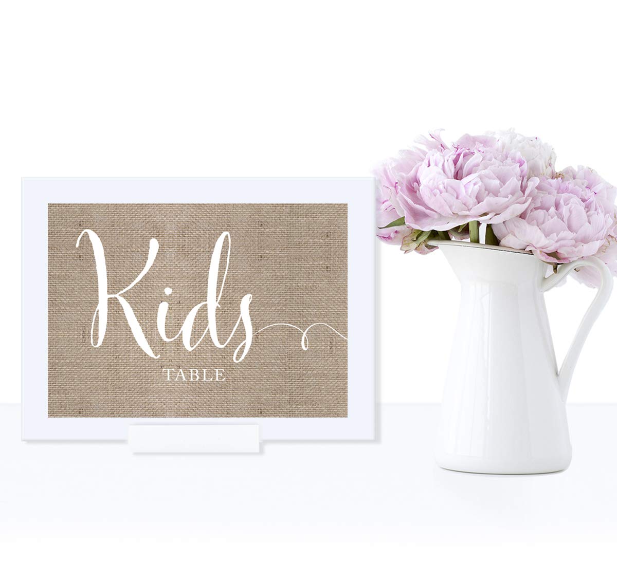 Andaz Press Wedding Framed Party Signs - Rustic Burlap Printed Cardstock 5x7 Inch - Kids Table Decor Sign - 1 Pack with Frame - Perfect for Weddings, Baby Showers & Birthday Parties