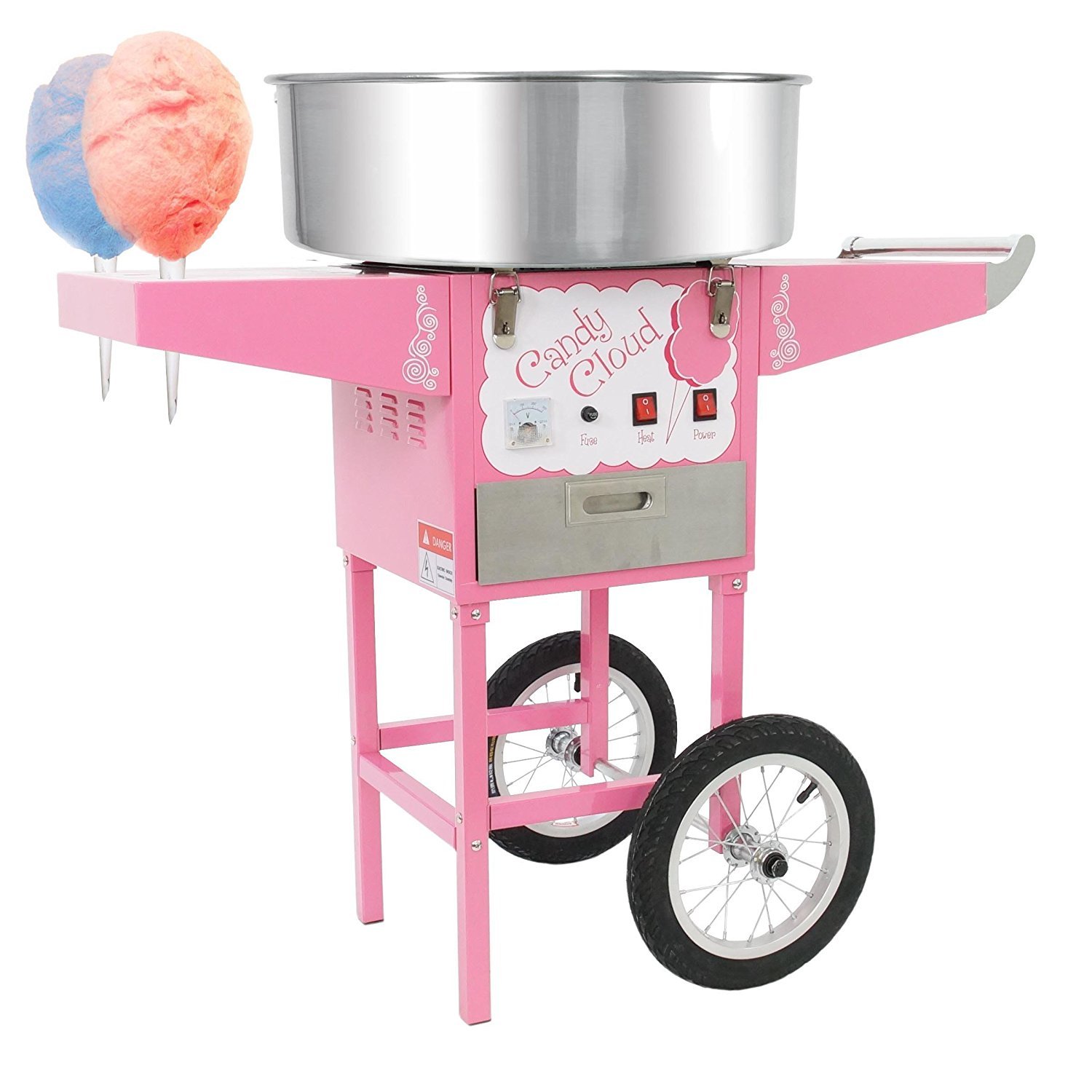 Funtime FT1000CCK-P Pink Cotton Candy Machine with Wheels - Commercial Candy Floss Maker for Parties, Events, and Carnival Use - Portable Mobile Cart for Home & Business