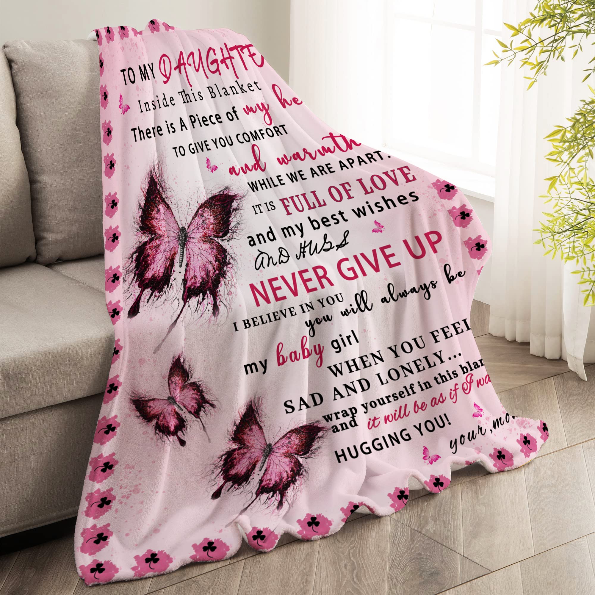 Soft Pink Butterfly Fleece Blanket for Daughter - 60