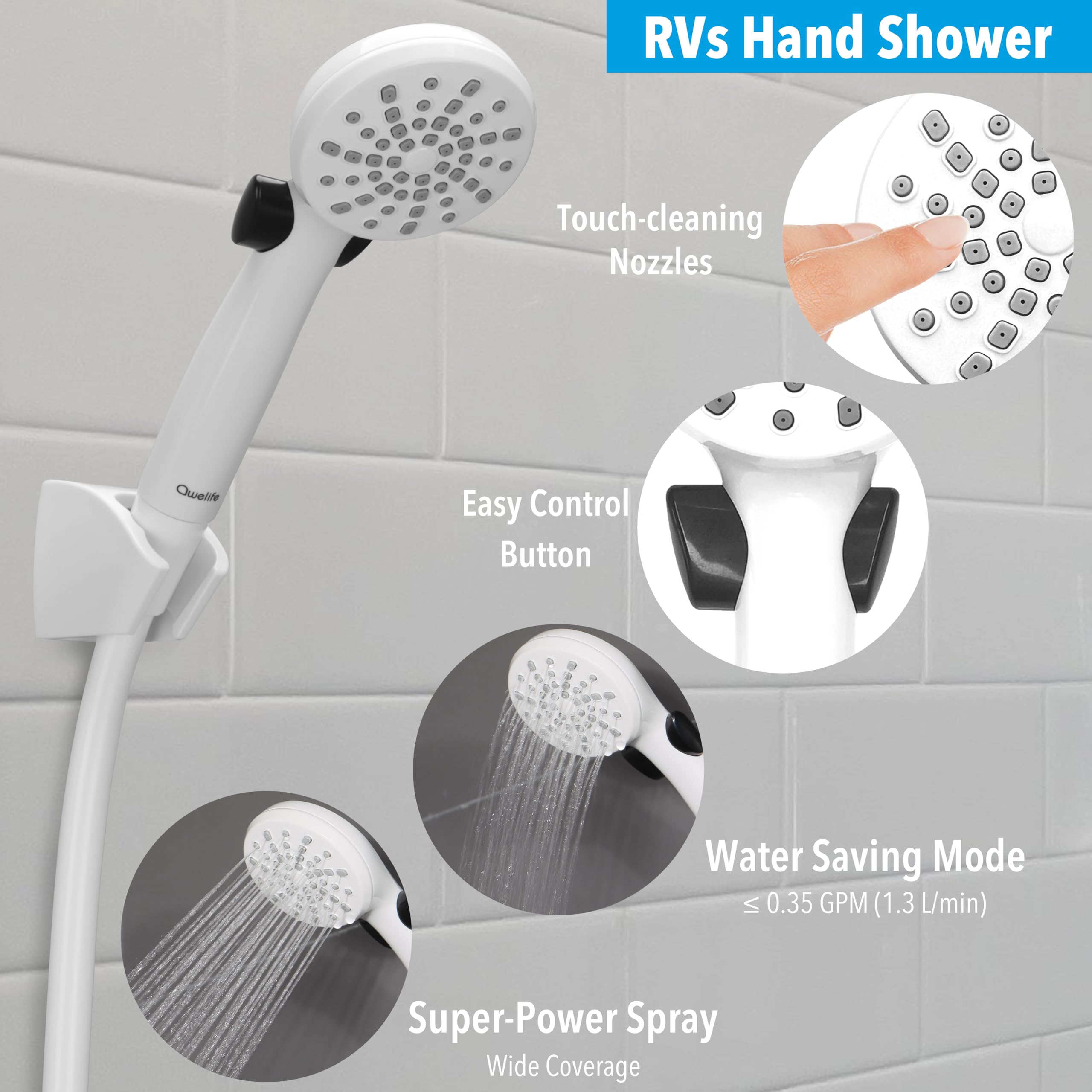High Pressure RV Shower Head with Hose - Water Saving Showerhead Kit with Guide Ring, Holder & Faucet for RV, Camper, Van, Boat, Motorhome - Perfect for Travel & Outdoor Adventures