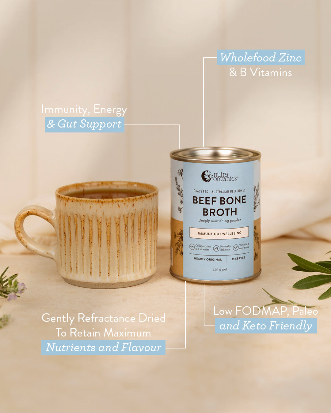 Organic Beef Bone Broth Powder - Keto, Paleo & Whole30 Approved - Rich Collagen Protein for Gut Health & Immunity - Perfect for Soups, Smoothies & Post-Workout Recovery
