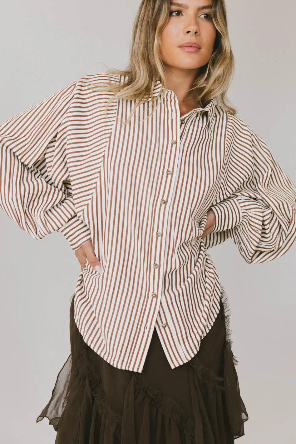 Stylish Niri Striped Brown Button-Up Shirt for Men & Women | Casual & Office Wear | Final Sale