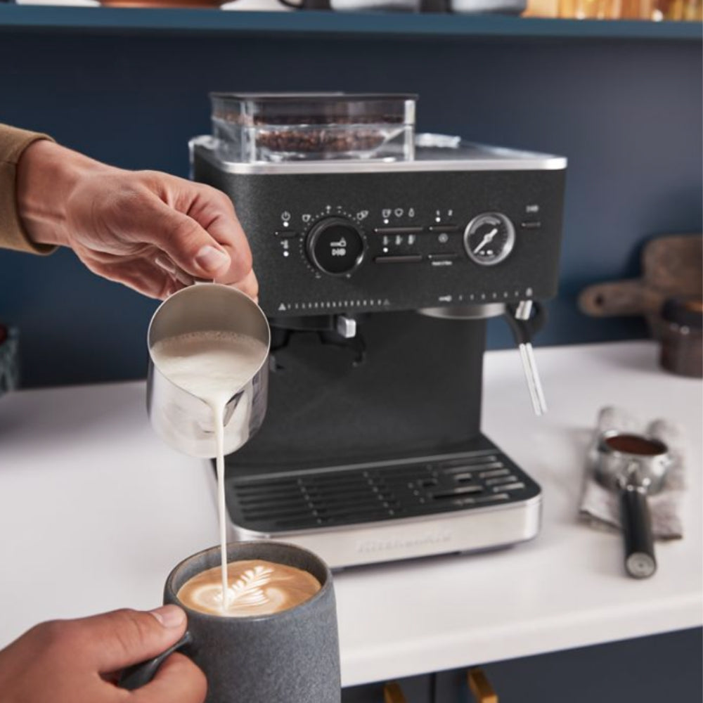 KitchenAid Semi Automatic Espresso Machine with Built-in Burr Grinder - Cast Iron Black | Perfect for Home Baristas & Coffee Lovers | Ideal for Espresso, Cappuccino & Latte Making