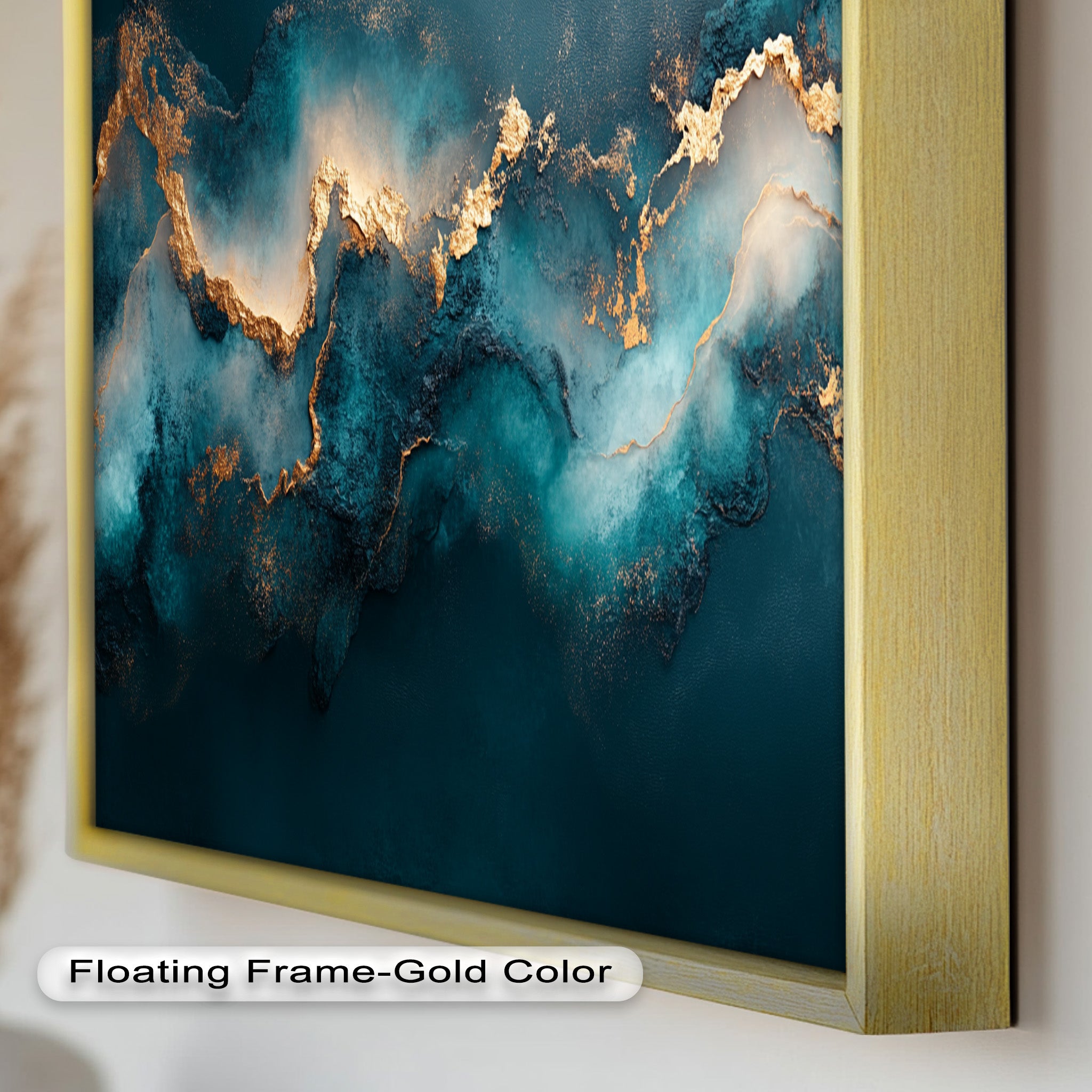 Abstract Blue and Gold Swirls Oil Painting - Modern Luxury Wall Art for Living Room, Bedroom & Office Decor