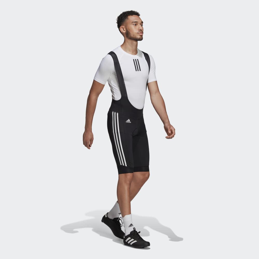 **Adidas Men's Padded Cycling Bib Shorts - Black & White - Comfortable & Breathable for Road Biking & Indoor Training**