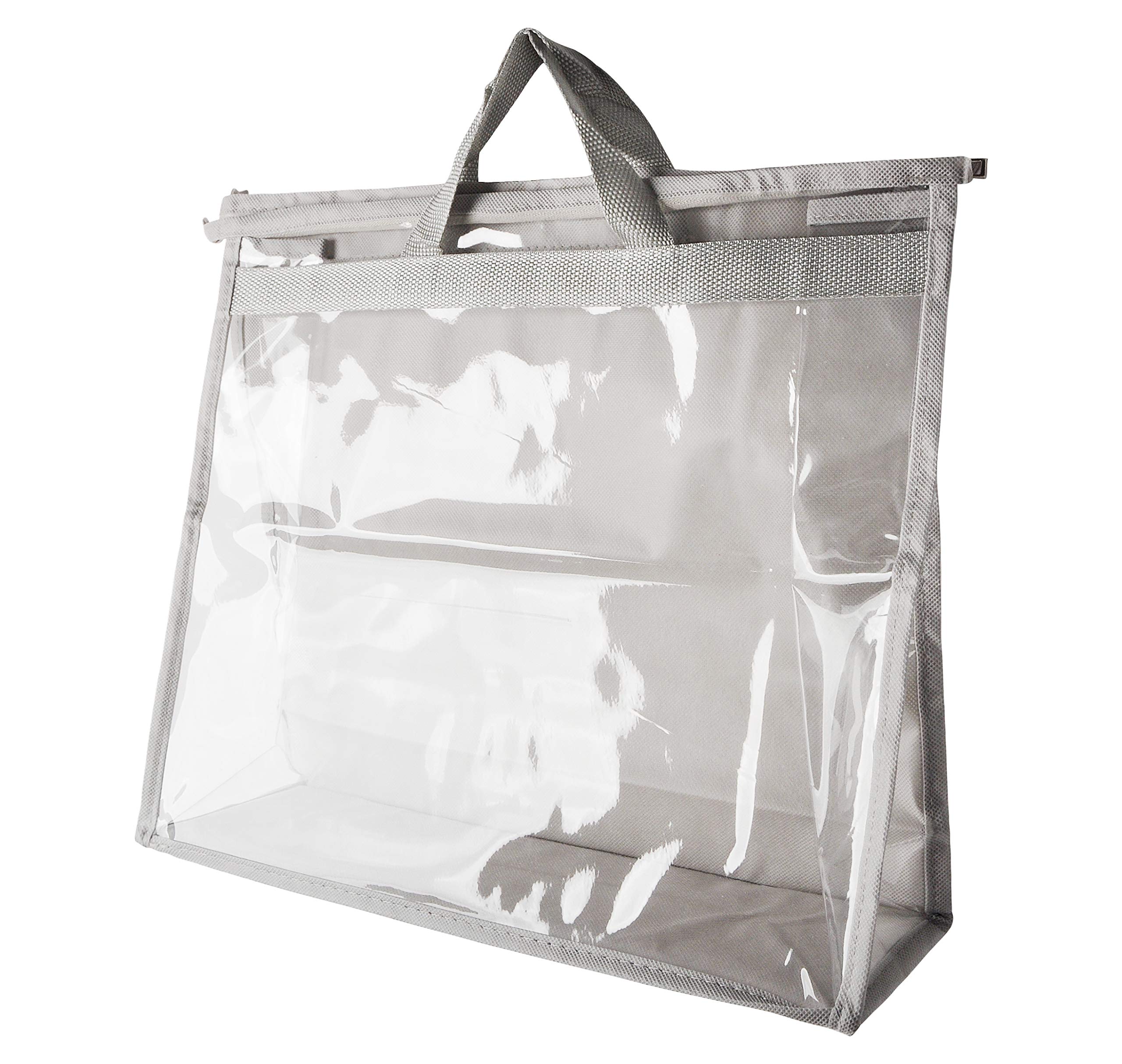 Vercord Clear PVC Handbag Storage Cover - Dustproof, Moistureproof Purse Organizer with Handle & Zipper, Space-Saving Closet Organizer (Grey, XXL) - Perfect for Travel, Home Closet & Luxury Bag Protection