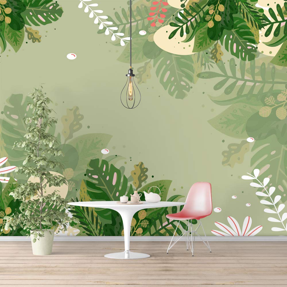 Green Plants & Animals Removable Wallpaper - Peel and Stick Wall Mural for Bedroom Decor (100x144 inches) - Perfect for Nursery, Kids Room, or Home Office Accent Wall
