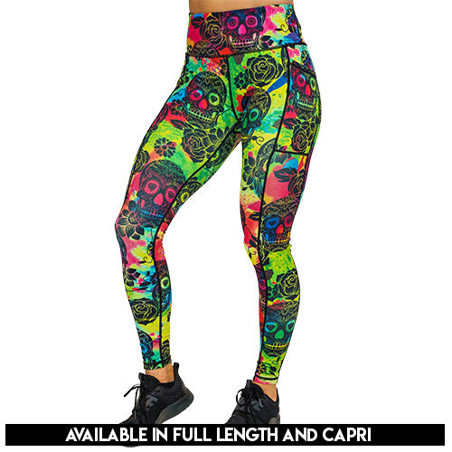 Trendy Tie Dye Skull Print Leggings for Women - Gothic Fashion, Yoga Pants, Halloween Costume & Festival Outfits