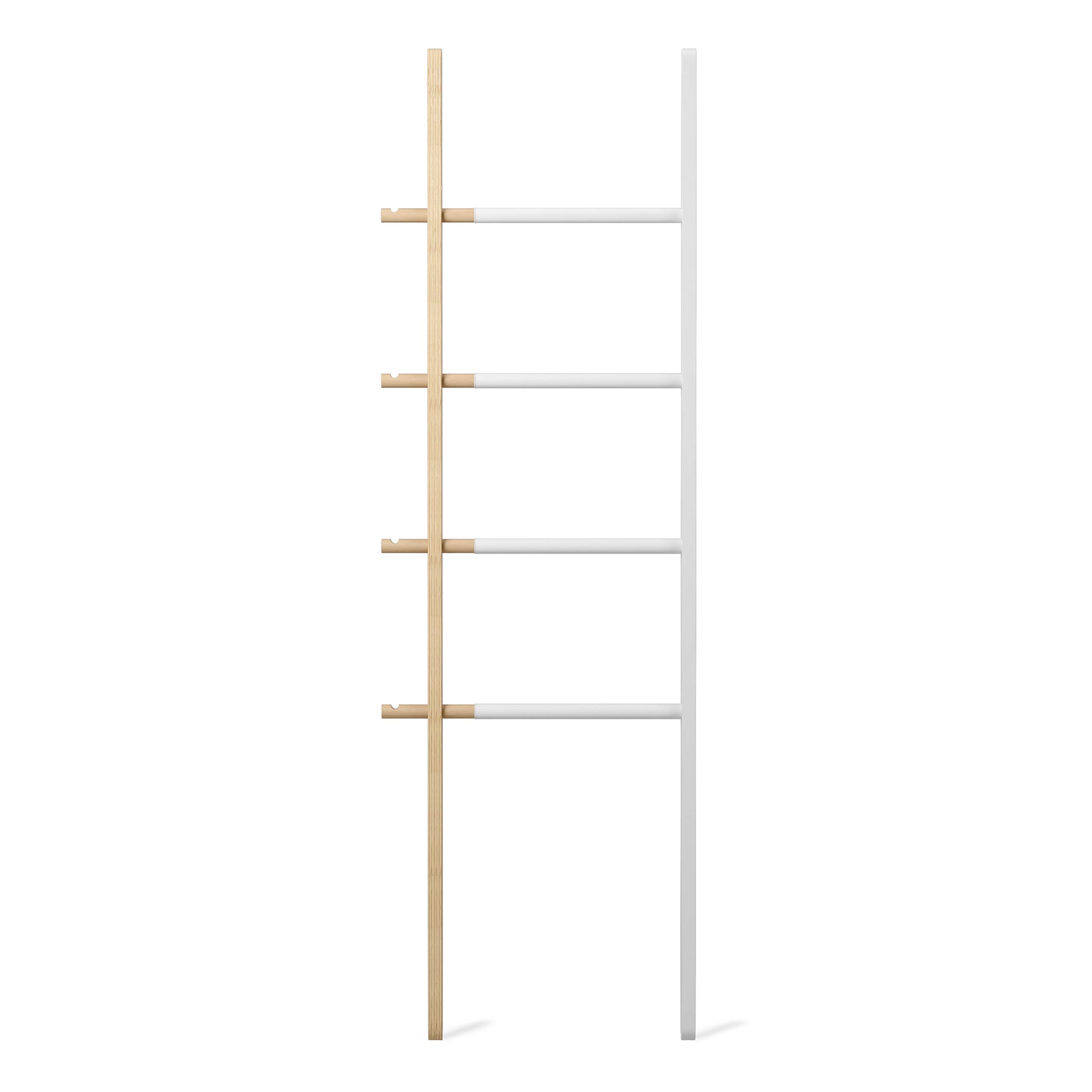 Umbra Hub Ladder - Expandable Freestanding Clothing Rack, Bathroom Towel Holder & Clothes Organizer in White/Natural - Perfect for Bedroom, Laundry Room & Small Space Organization