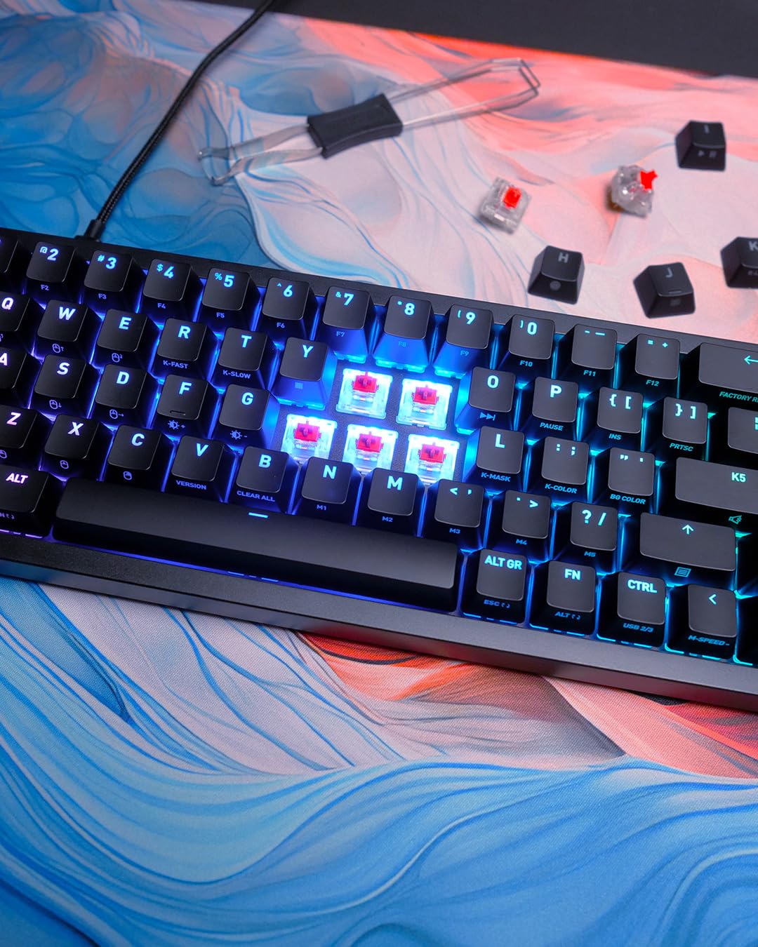 XTRFY K5V2 Compact 65% Mechanical Gaming Keyboard - UK Layout (QWERTY), Hot-Swap, Cherry MX2A Red Switches, Black - Perfect for Esports, FPS Gaming & Office Work