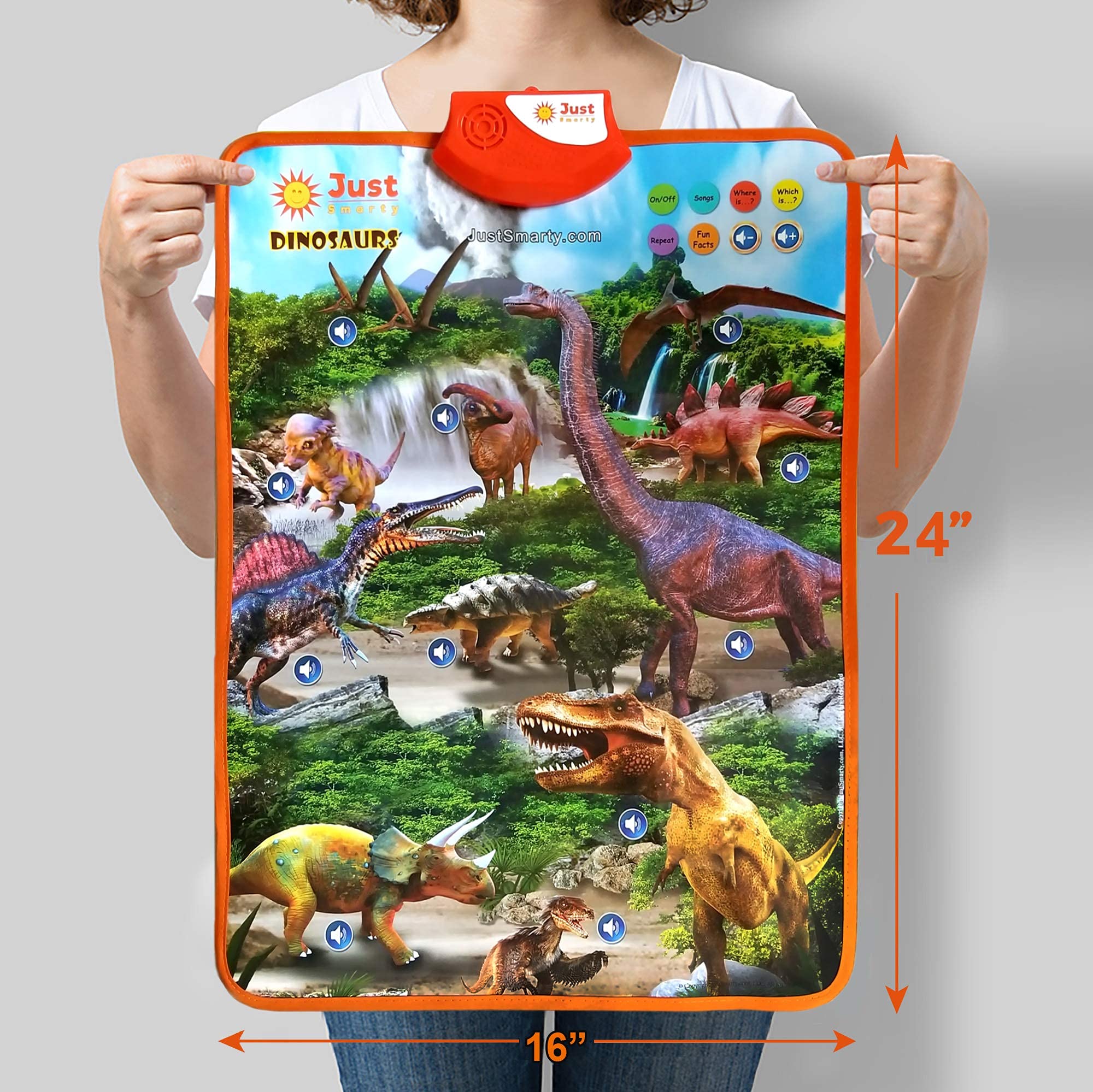Just Smarty Interactive Dinosaur Toys & Learning Poster for Kids Ages 3-5 | Educational Dinosaur Set with Spinosaurus, T-Rex, Velociraptor & More | Perfect for Preschool Learning, Birthday Party Favors & STEM Playtime