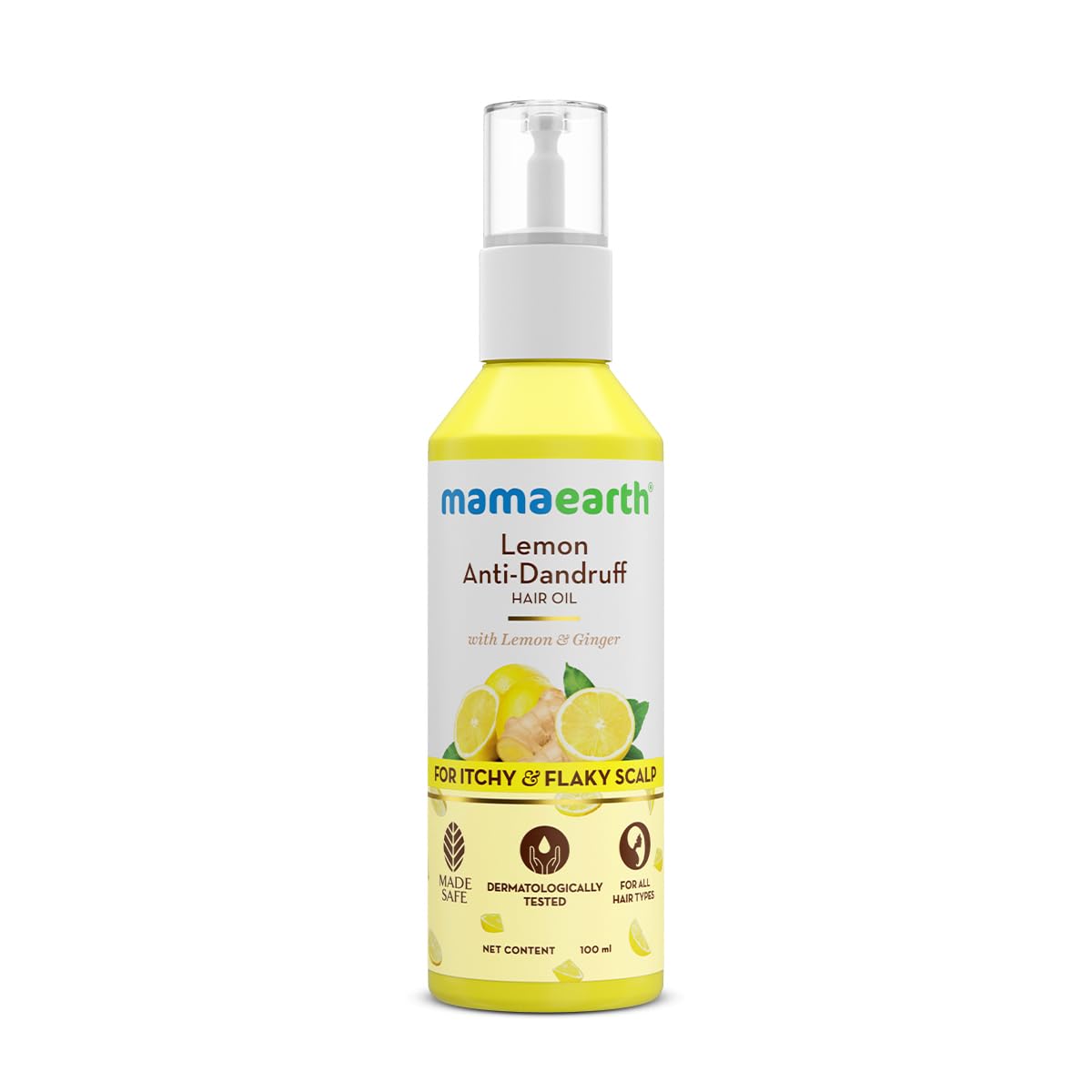 Mamaearth Lemon Anti-Dandruff Hair Oil 100ml - Clinically Proven Formula with Lemon, Ginger & Neem for Flaky Scalp Relief | Nourishes & Strengthens Hair | Treats Scalp Irritation & Itchiness | Perfect for Daily Hair Care & Dandruff Control