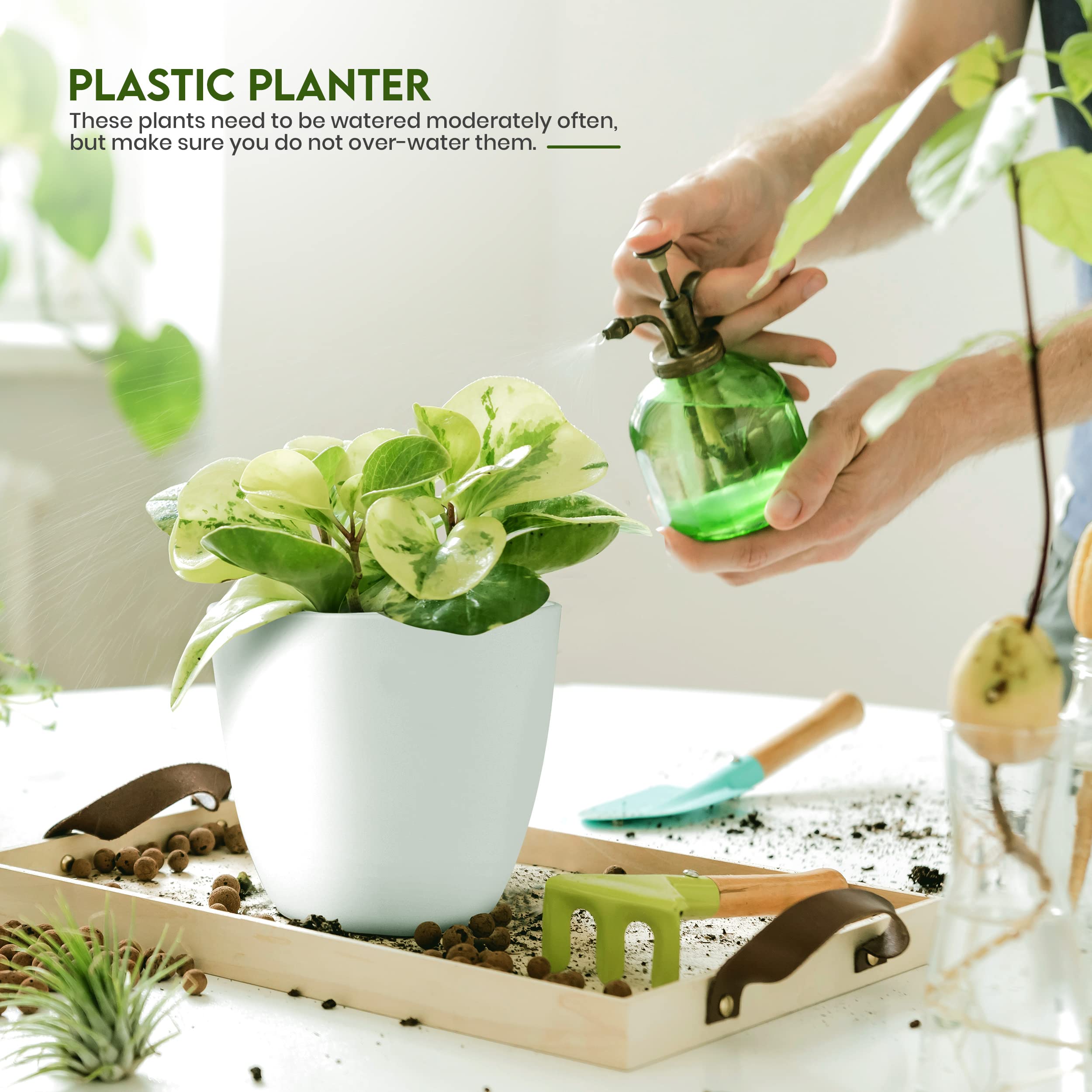 Utopia Home 5-Pack White Plastic Plant Pots with Drainage - 7/6.6/6/5.3/4.8 Inch Indoor Flower Planters for Succulents, Herbs & Houseplants - Perfect for Home Decor, Christmas Stocking Stuffers & Gardening Gifts