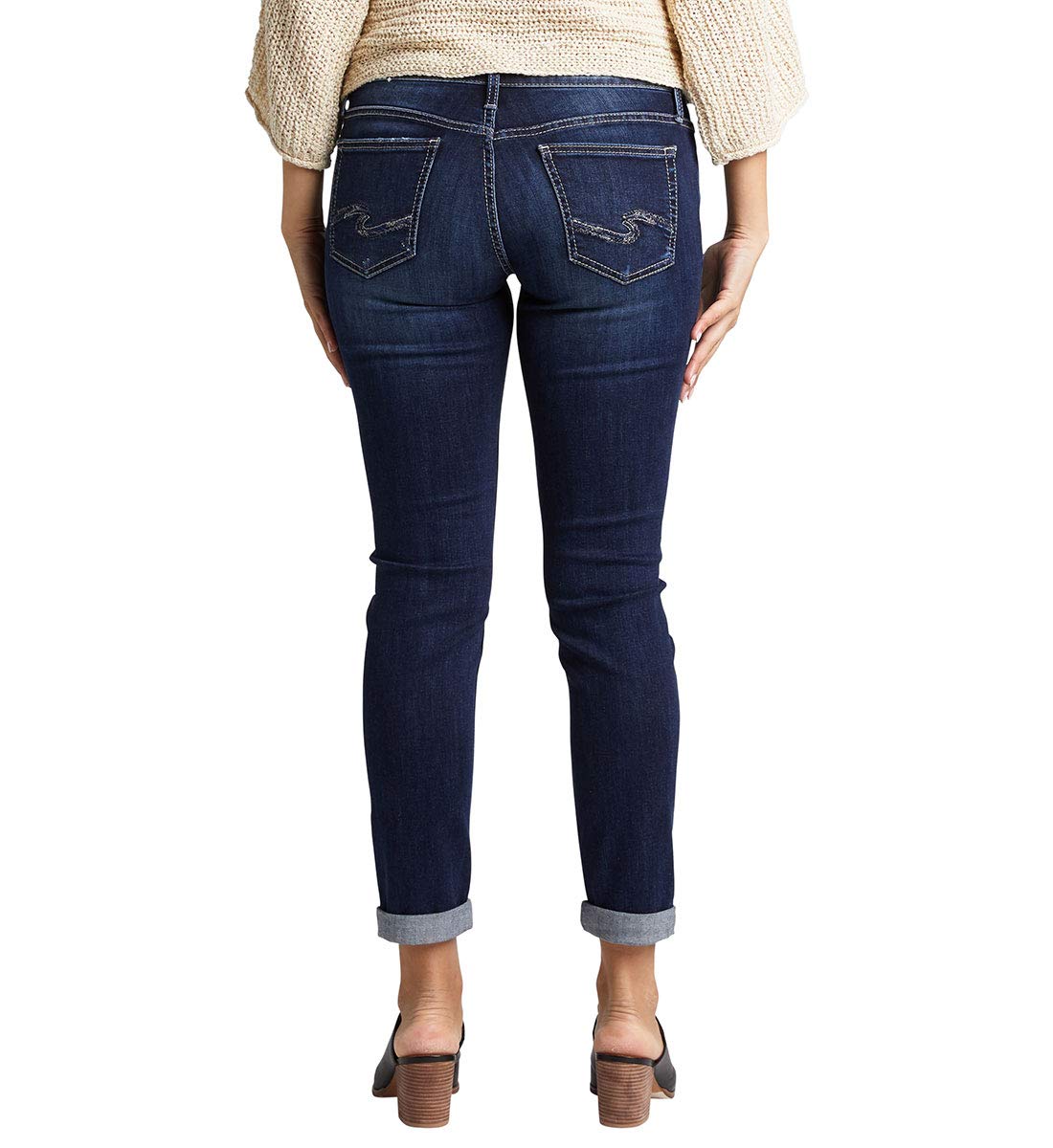 Silver Jeans Co. Women's Boyfriend Mid Rise Slim Leg Jeans - Comfortable Stretch Denim Pants for Casual Wear & Everyday Outfits