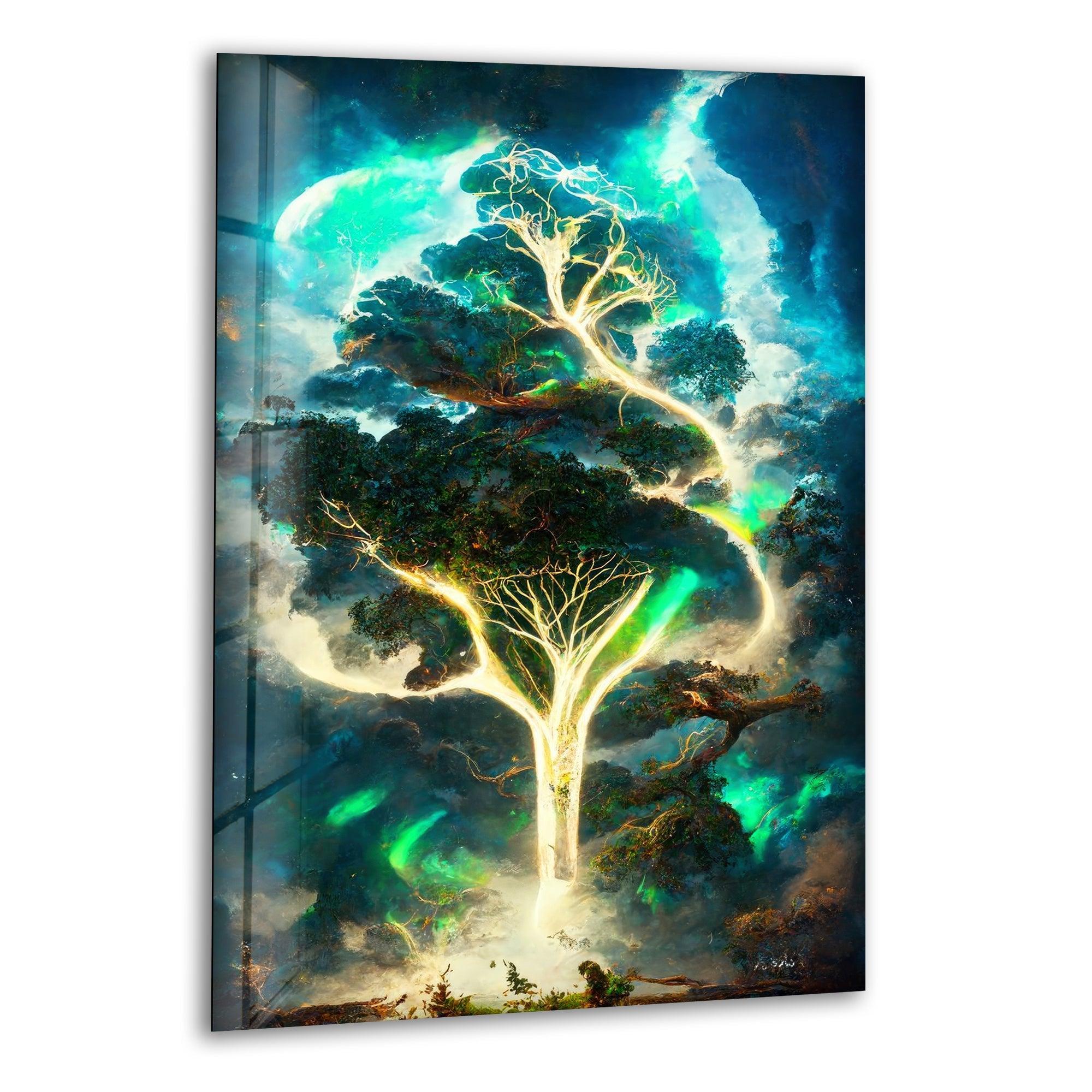 Abstract Tree of Life Glass Wall Art - Handmade Stained Glass Decor for Home, Office & Meditation Spaces - Perfect for Living Room, Bedroom & Spiritual Gifts