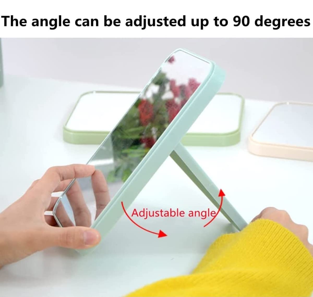 OLWICK® Foldable Makeup Mirror - Portable Desktop Vanity Mirror with 1X Magnification, Square Single-Sided Design - Perfect Travel & Home Dressing Mirror, Great Gift for Women & Girls (Blue) - Ideal for Bedroom, Bathroom & Travel Makeup Application