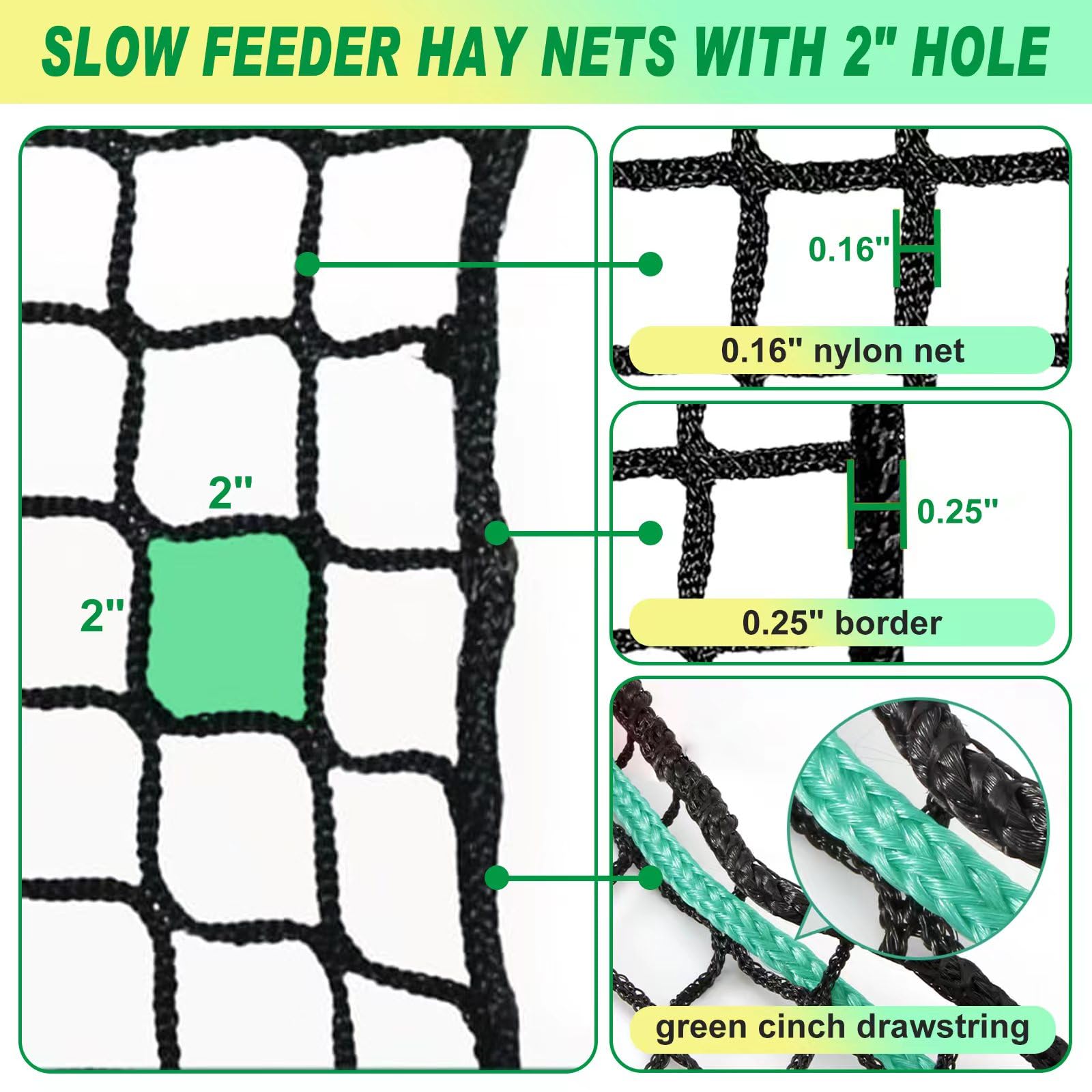 Tongmo 6x6 ft Round Bale Hay Net for Horses, Cattle & Livestock - 2 Inch Hole Slow Feeder Hay Net - Perfect for Pasture, Barn & Stable Feeding