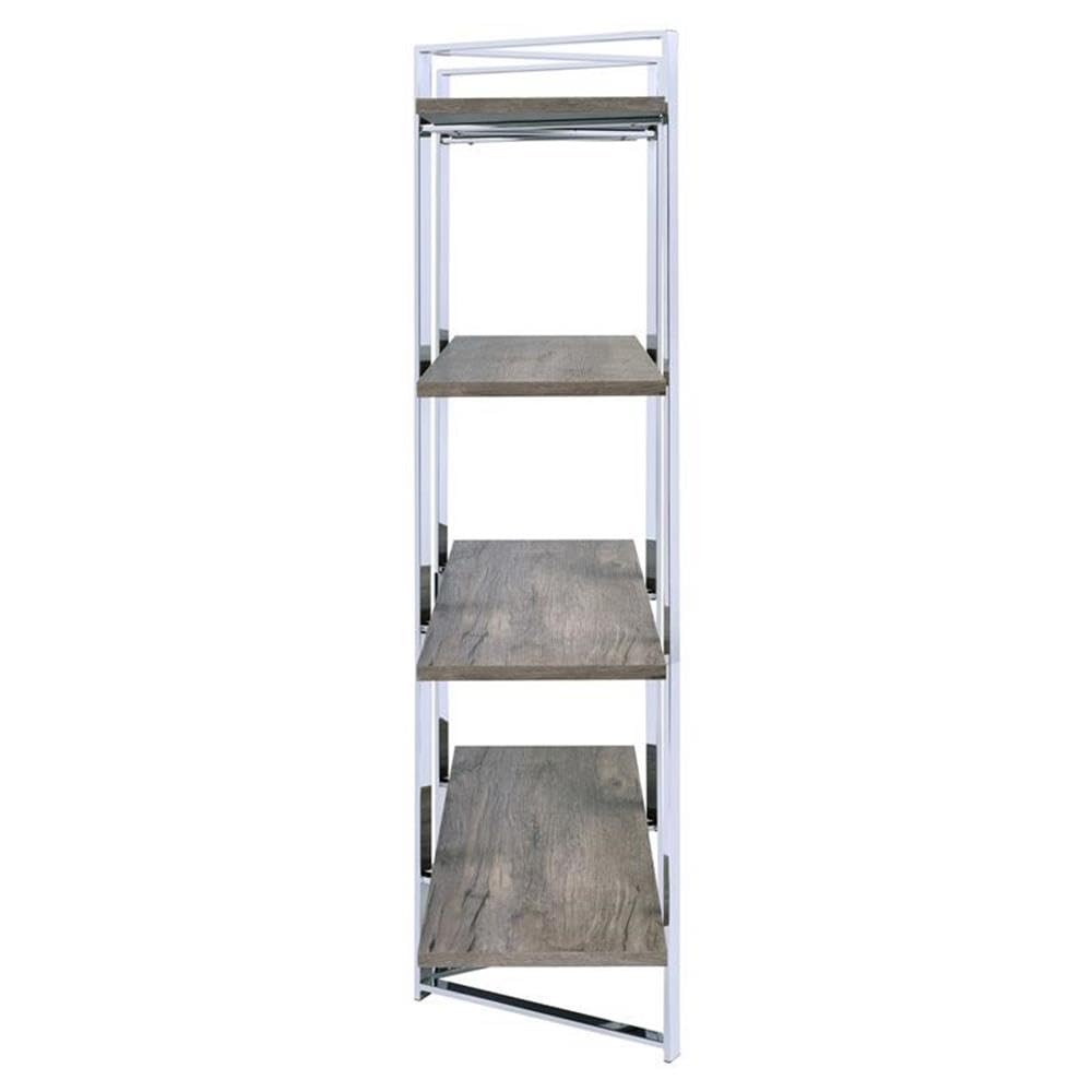 Acme Libby 4-Tier Fixed Wooden Shelf Rectangular Bookcase in Chrome Metal - Perfect for Home Office, Living Room & Bedroom Storage