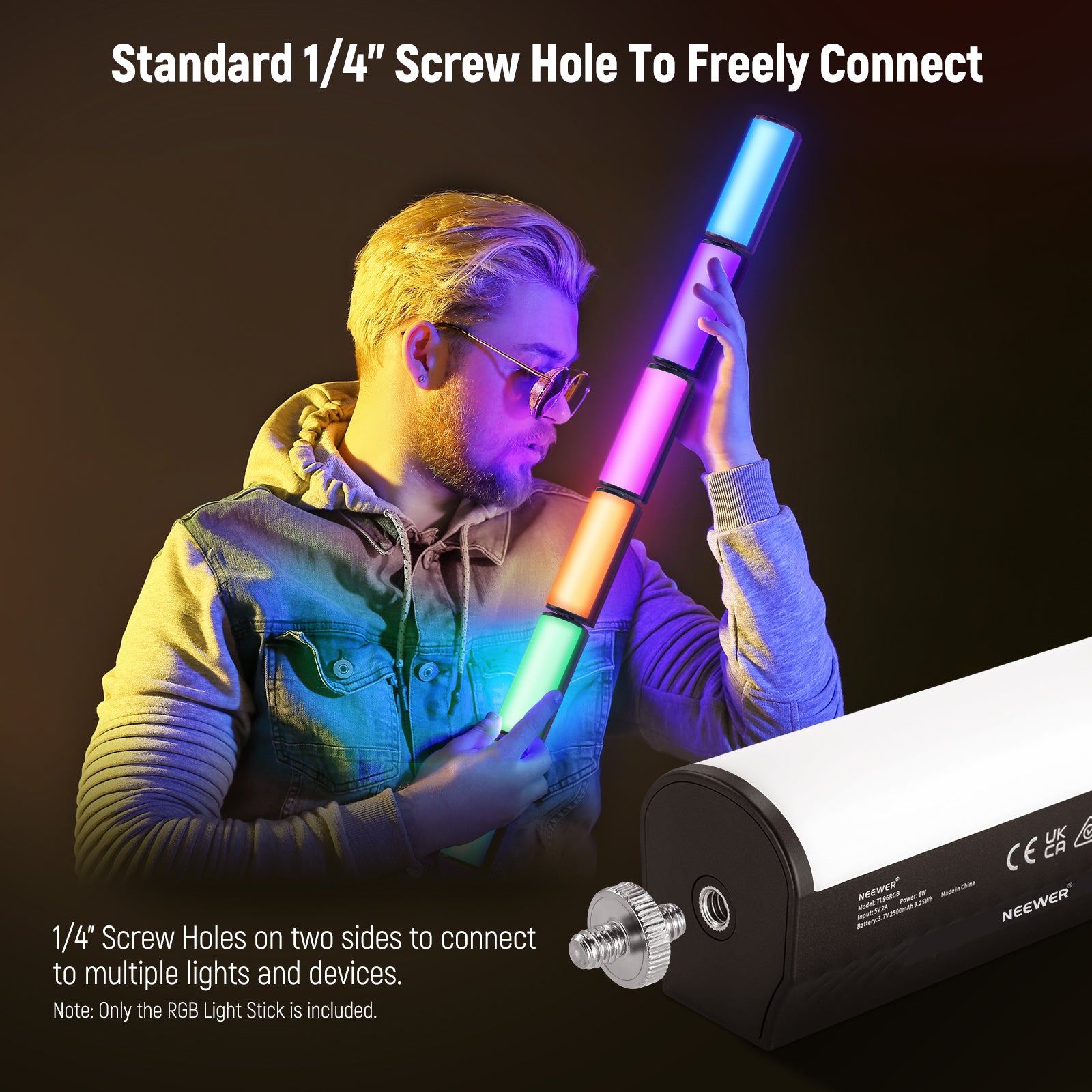 NEEWER BASICS TL96RGB Magnetic Handheld LED Light Wand - Dimmable RGB Video Lighting for Photography, YouTube & TikTok Videos - Perfect for Vlogging, Live Streaming & Creative Lighting Effects