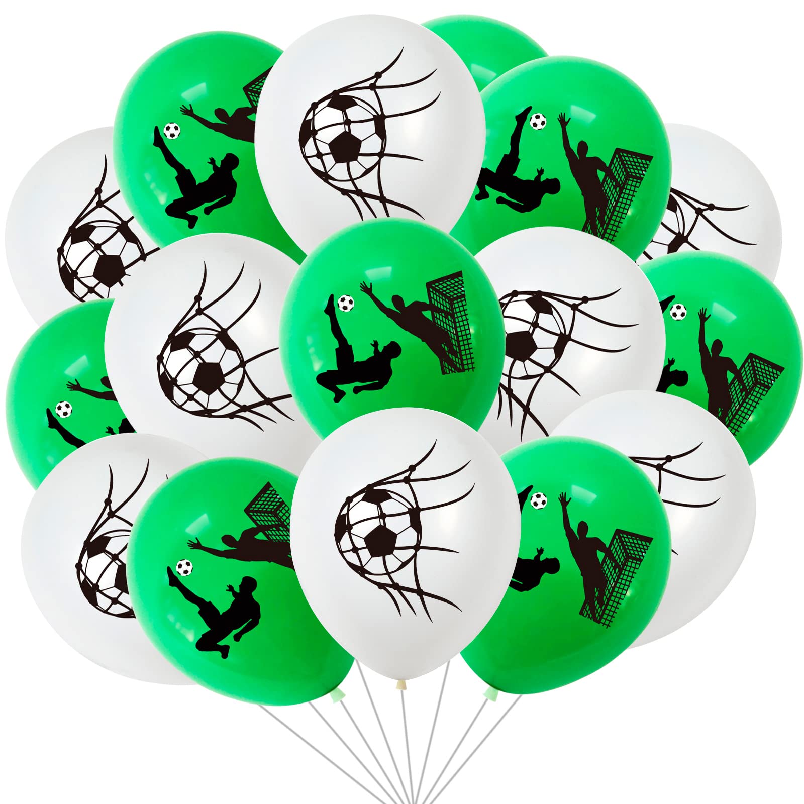 12 Inch Green Black White Soccer Ball Latex Balloons - Helium Party Decorations for Football Birthday, Baby Shower, World Cup & Sports Theme Parties - Perfect for Kids, Boys & Adults Celebrations