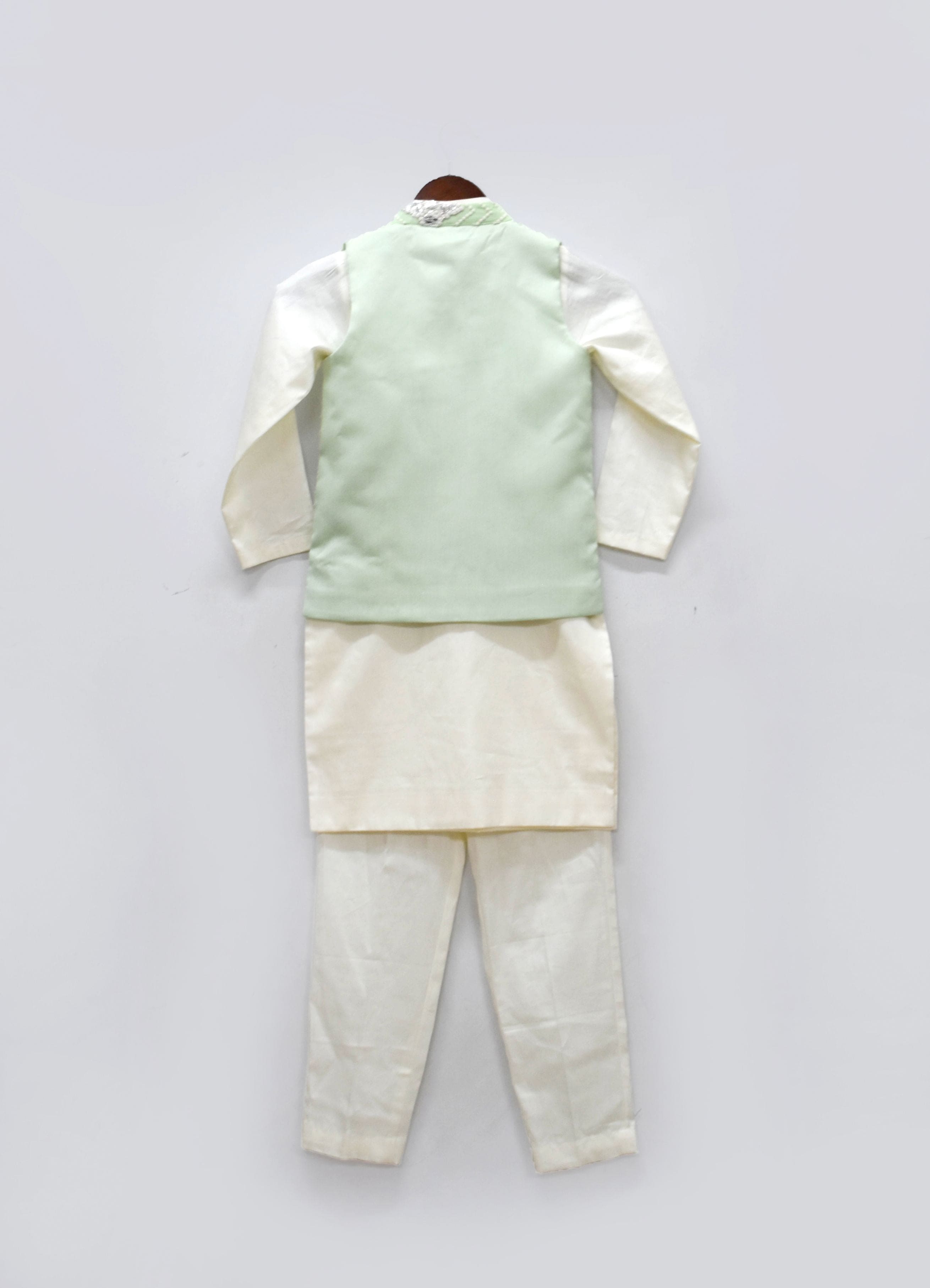 Pre Order: Stylish Green Gotta Embroidery Jacket & Kurta Pant Set for Men | Traditional Ethnic Wear for Weddings, Festivals & Special Occasions