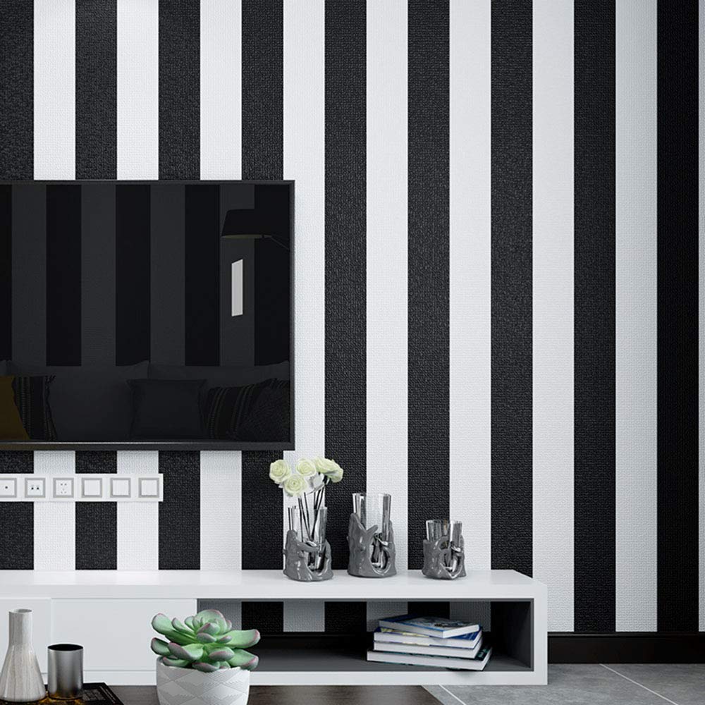 Black and White Striped Peel and Stick Wallpaper - Self Adhesive Vinyl Contact Paper for Cabinets, Drawers, Shelves & Furniture (17.7x117 Inches) - Easy Removable Decorative Liner for Home & Office Décor