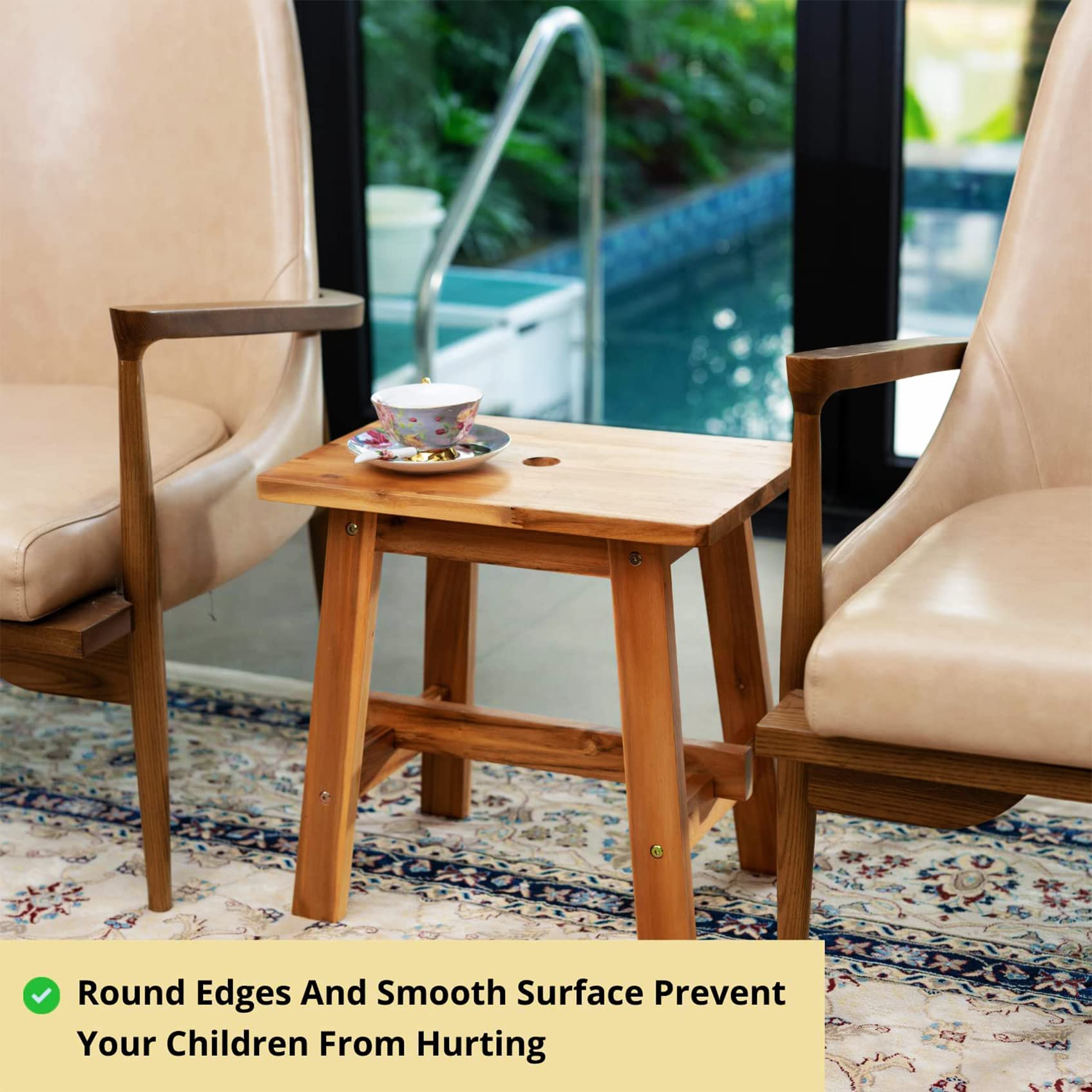 Premium Solid Wood Step Stool - 380lb Weight Capacity Multi-Purpose Stool for Bathroom, Kitchen & Kids | Perfect as Plant Stand, Step Ladder & Decorative Stool for Home Use