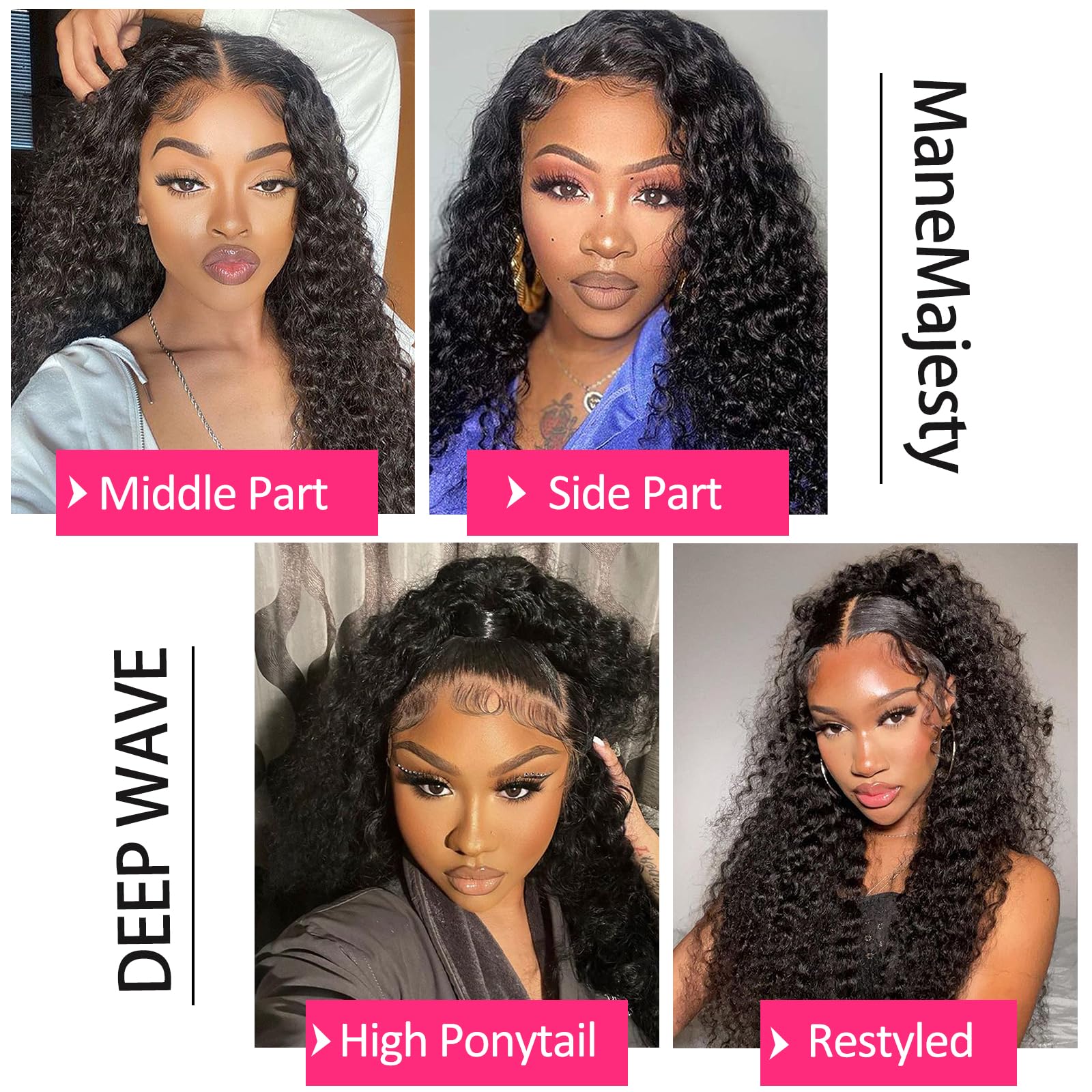 13x4 HD Lace Front Wig Human Hair Pre Plucked 180% Density Deep Water Wave Brazilian Remy Hair Lace Front Wig for Black Women - 34 Inch Natural Dark Brown | Perfect for Daily Wear, Parties & Special Occasions