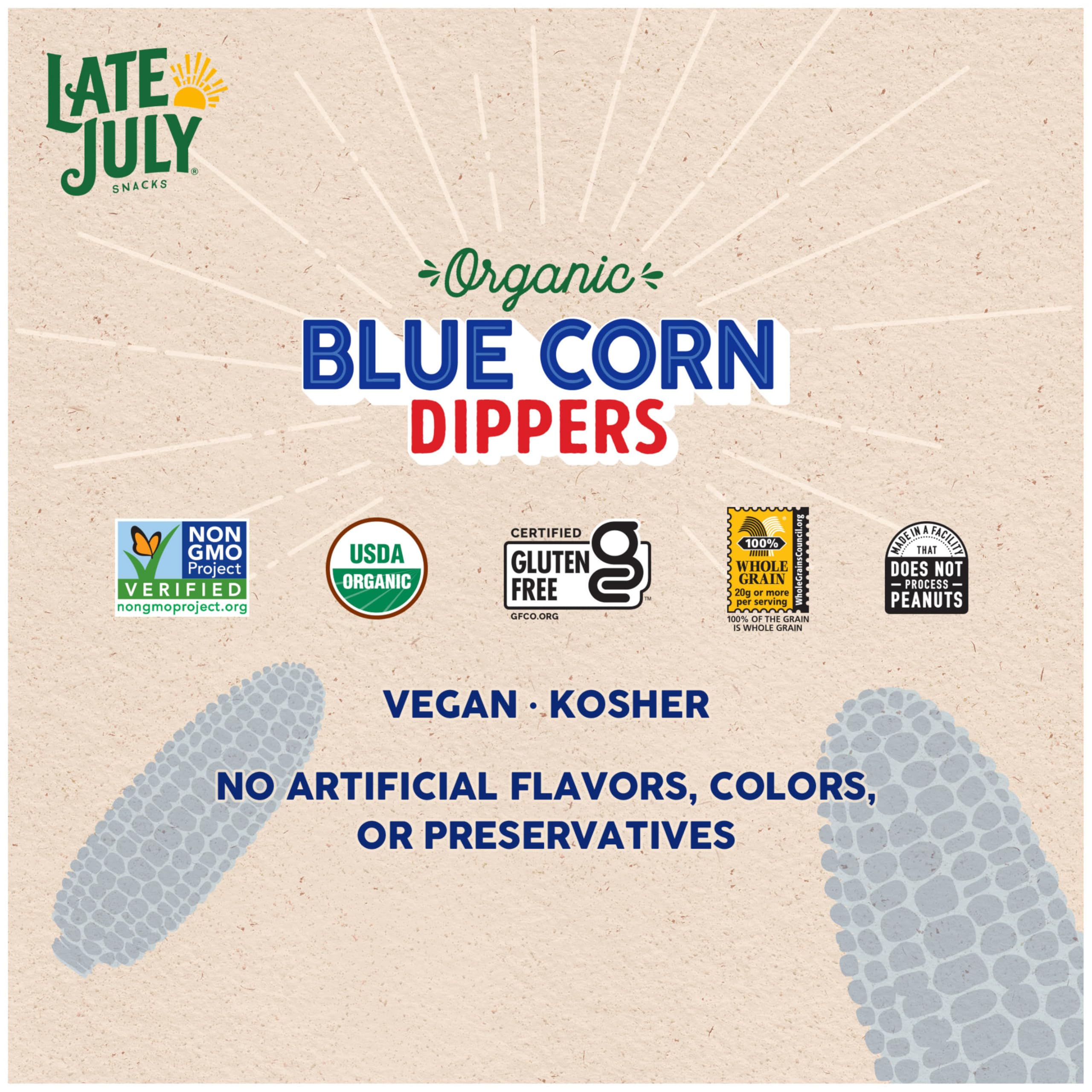 Organic Blue Corn Tortilla Chips by Late July Snacks - 7.4oz Bag, Non-GMO, Gluten-Free, Vegan - Perfect for Parties, Snacking & Dips