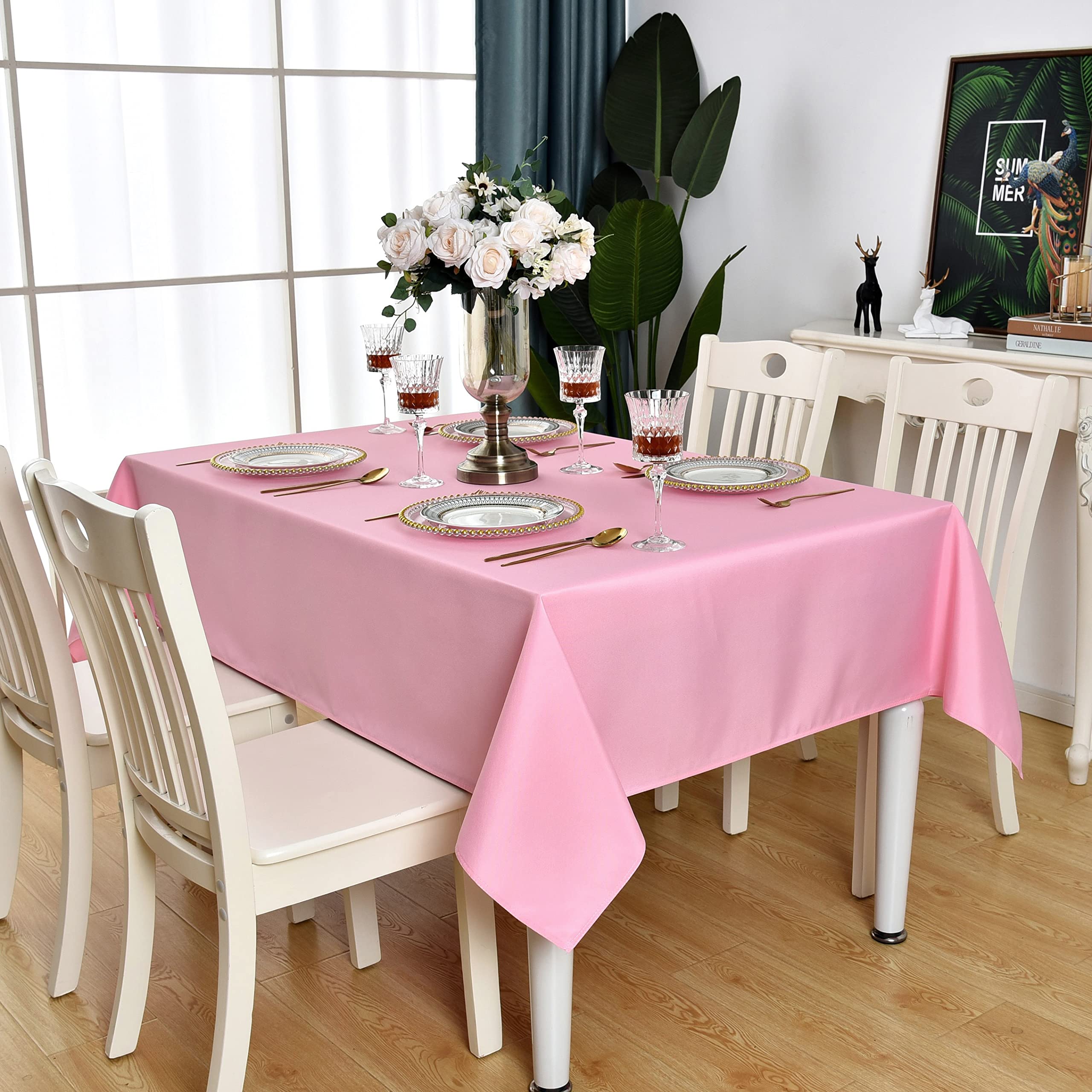 Premium Pink Rectangle Tablecloth - Waterproof, Stain & Wrinkle-Free 210GSM Polyester Table Cover for Parties, Banquets, Weddings - Indoor/Outdoor Use (60
