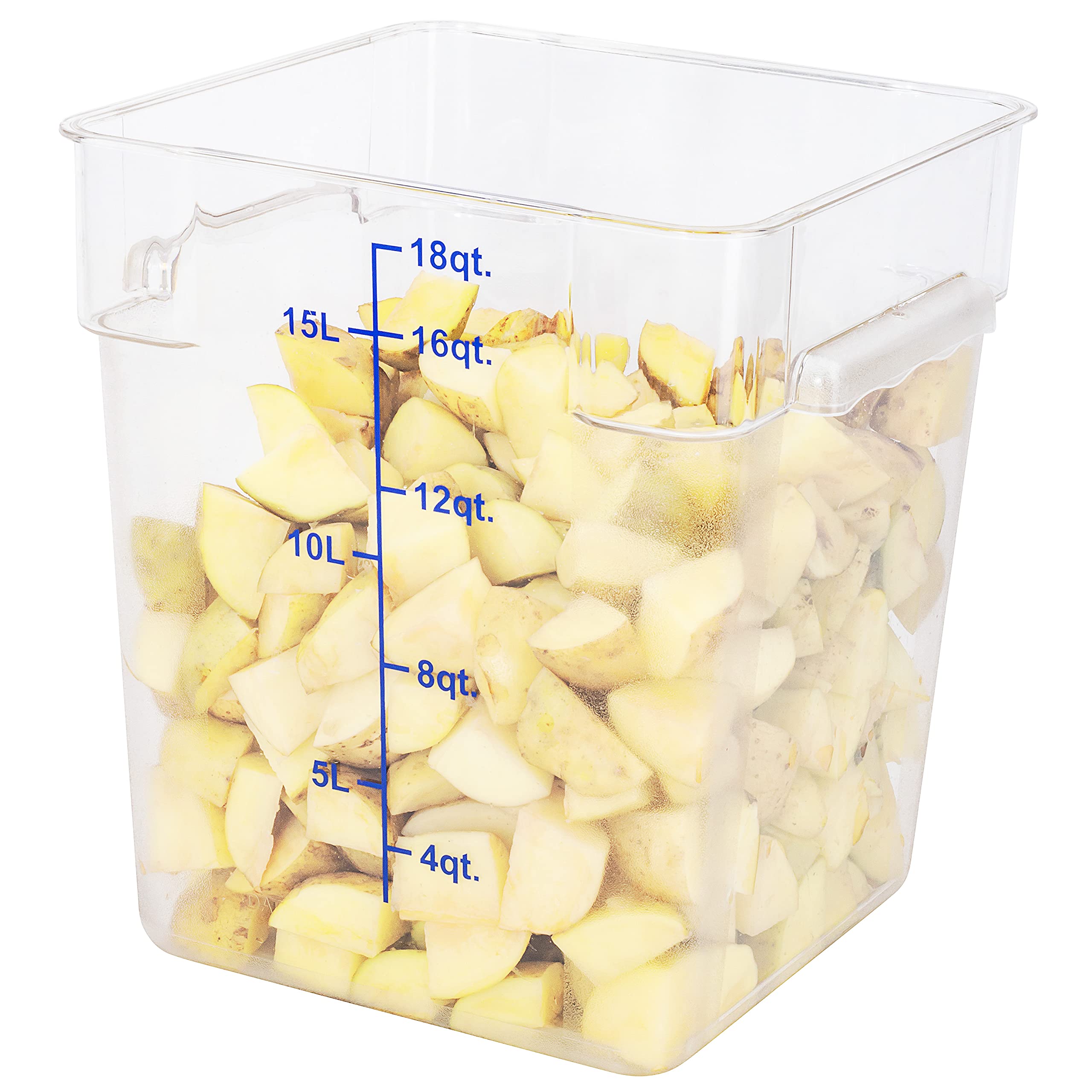 Restaurantware Met Lux 18 Quart Brine Buckets - 10 Pack Square Marinating Containers with Volume Markers, Built-In Handles | Clear & Blue Plastic Dough Rising Buckets | Freezer-Safe Lids Sold Separately | Perfect for Commercial Kitchens, Home Baking, and Food Storage