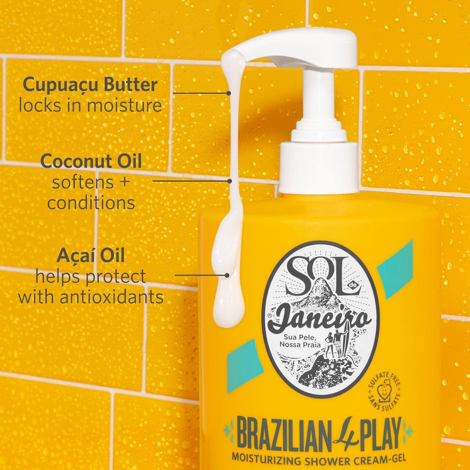 Brazilian Play Moisturizing Shower Cream Gel - 33.8oz (1 Liter) Hydrating Body Wash for Soft, Smooth Skin | Perfect for Dry Skin & Daily Shower Routine