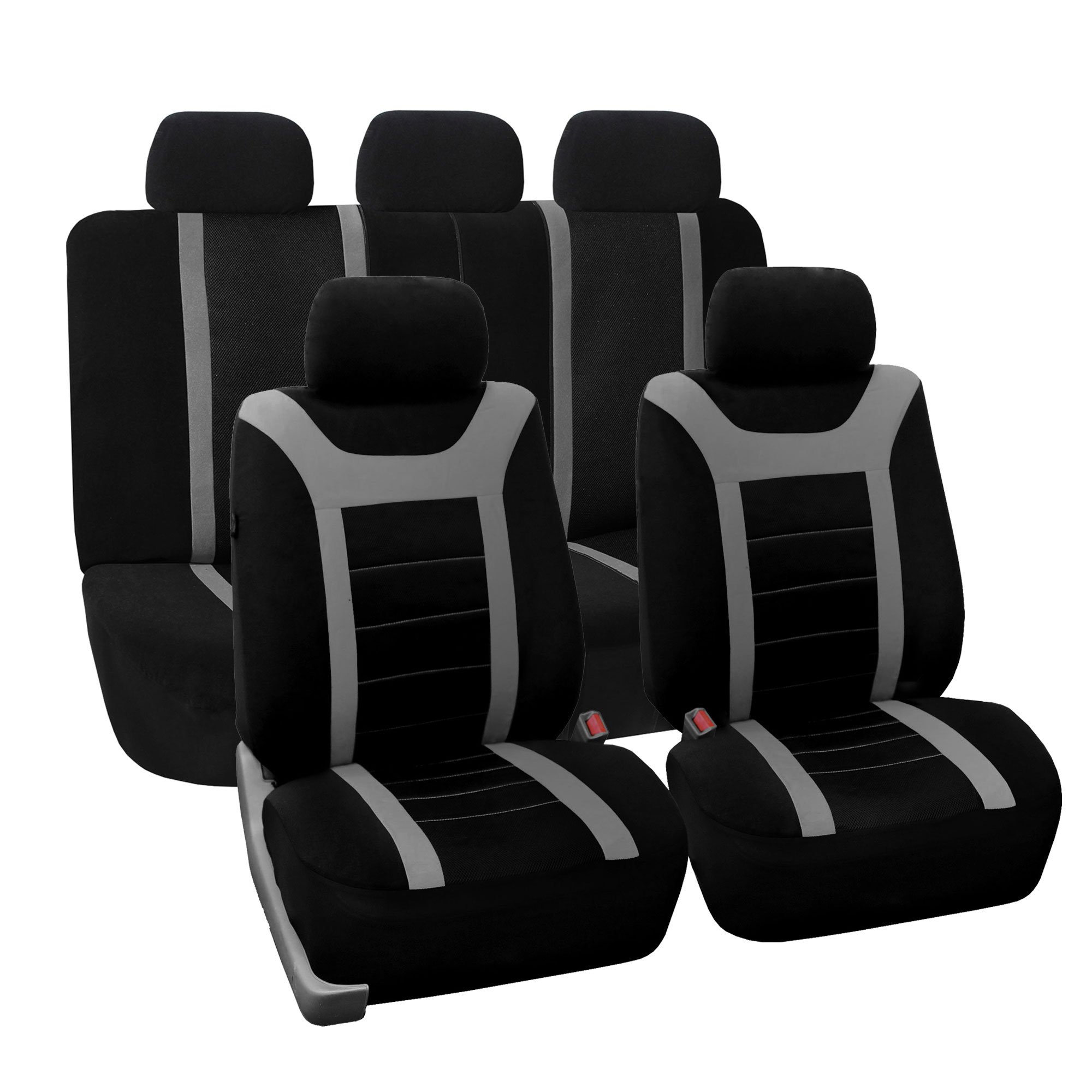 Premium FH Group Universal Car Seat Covers Full Set - Breathable Cloth Fabric, Airbag Compatible for SUV, Sedan, Van (Gray) | Perfect for Daily Commute, Road Trips & Family Protection