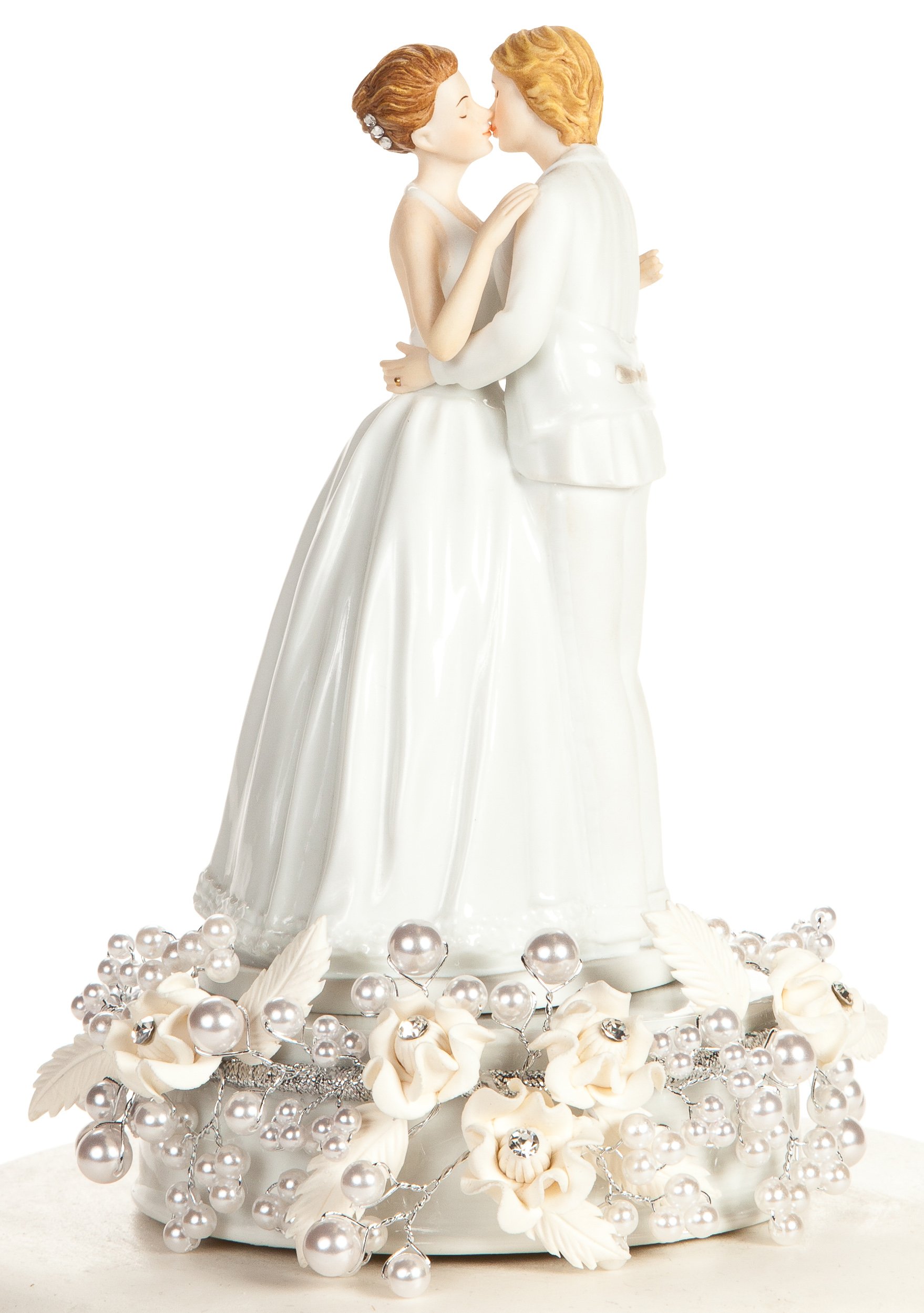 Romantic Rose Pearl Wedding Cake Topper for Same-Sex Couples - Silver Wire Base - Perfect for Gay & Lesbian Weddings, Anniversary Cakes, and Romantic Celebrations