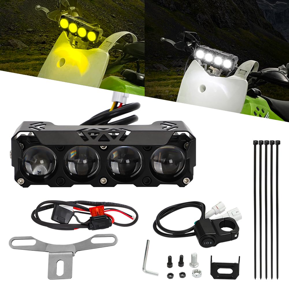AUTOVIC Universal Dirt Bike Light Bar Kit - 2 Modes (White & Amber) LED Front Lamp with Spot/Flood Combo for Kawasaki Honda Yamaha Suzuki Ski-Doo G4 - Perfect for Off-Road Night Riding & Trail Adventures