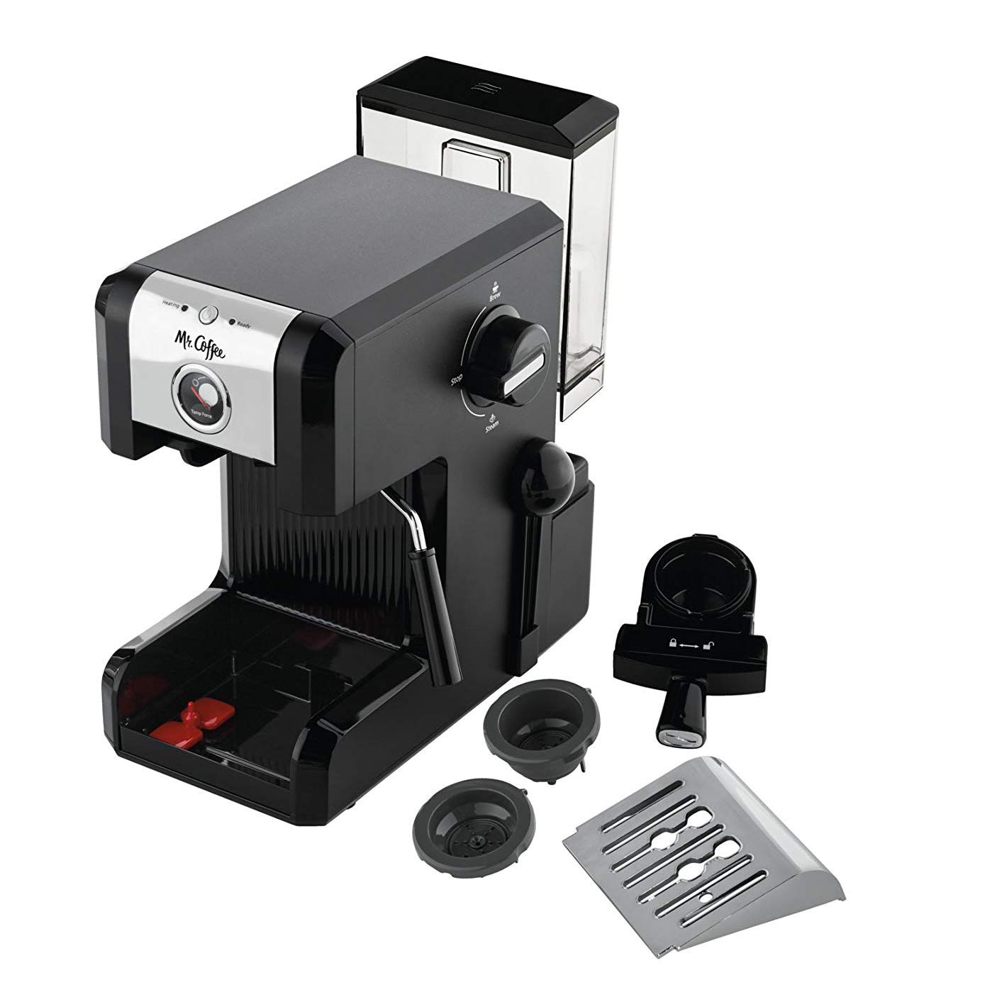 Mr. Coffee Easy Maker Espresso Machine - Authentic Pump, 6-Piece Set in Chrome/Black for Home, Office & Cafe Use | Perfect for Espresso, Latte & Cappuccino Lovers