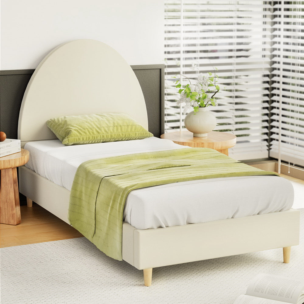 Ella Arched Single Bed Frame - Cream Velvet Upholstered Platform Bed with Wooden Legs for Small Spaces | Perfect for Kids, Teens & Guest Rooms