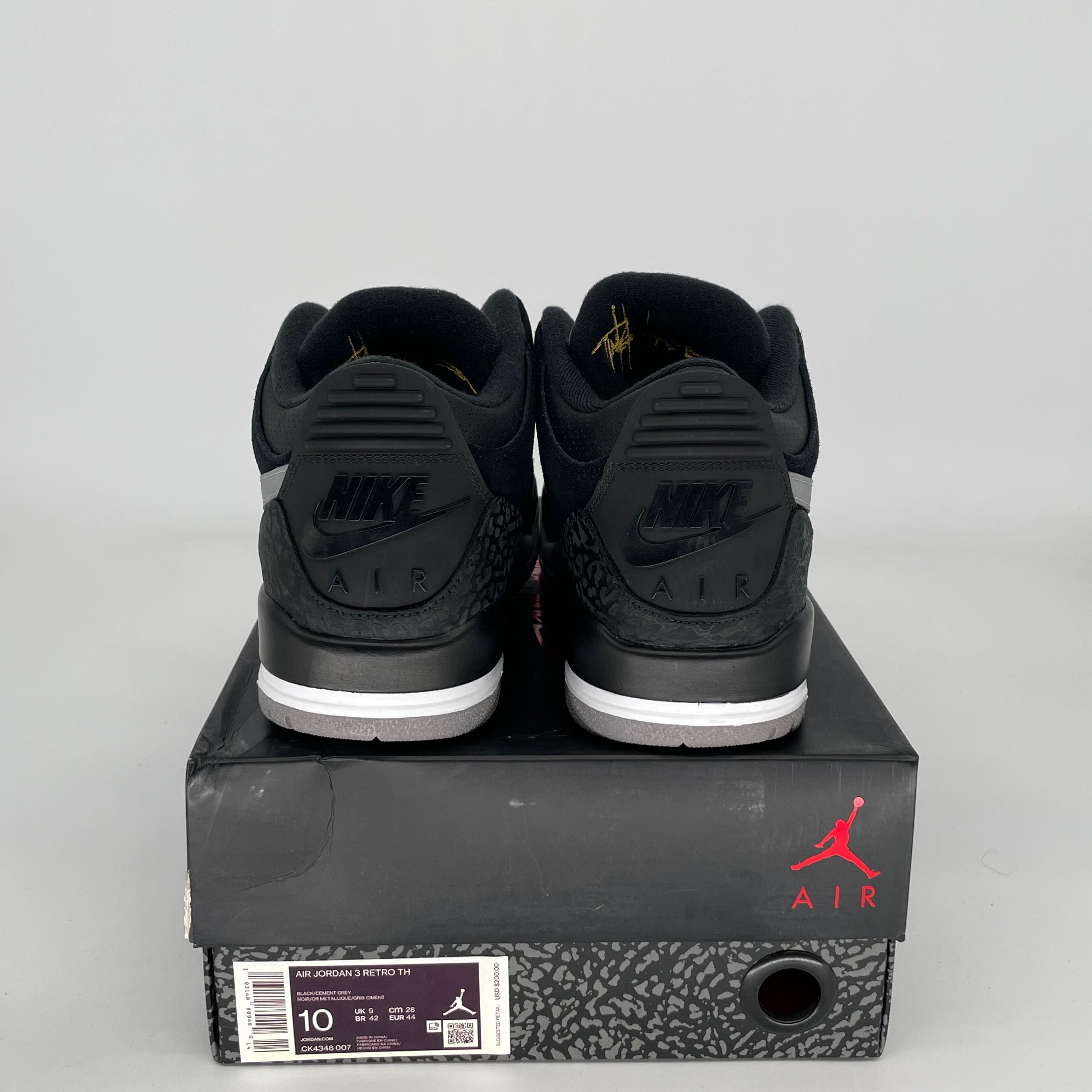 Original Air Jordan 3 Tinker Black Cement Gold Men's Basketball Shoes Size 10 - CK4348-007 for Sneaker Collectors & Streetwear Fashion