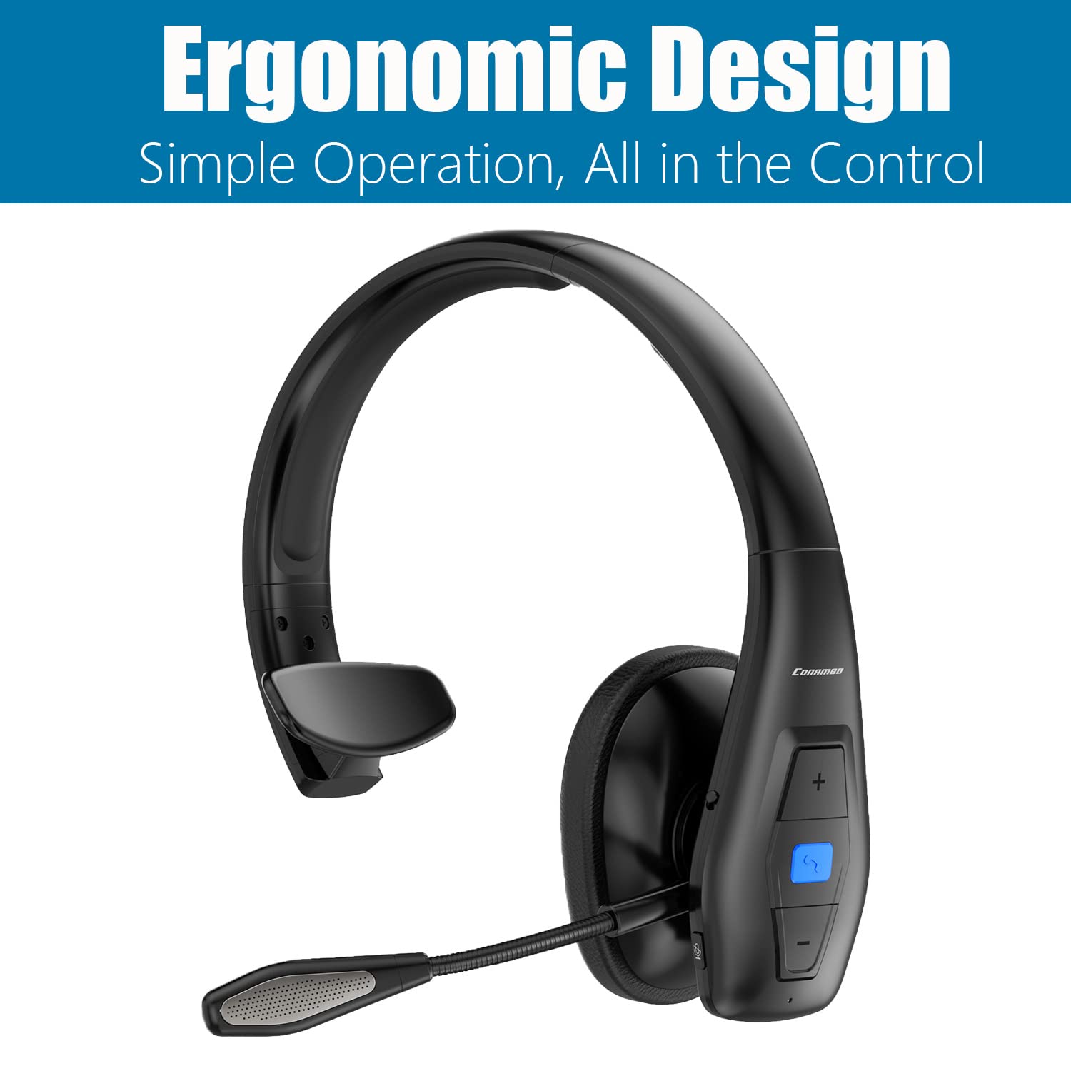 Conambo 2024 Upgraded Bluetooth Headset with Microphone - Trucker Headset with CVC8.0 Dual Mic Noise Cancelling & Mute Button, 35 Hours HD Talktime Wireless Headphones for Drivers, Home Office, Online Meetings & Gaming