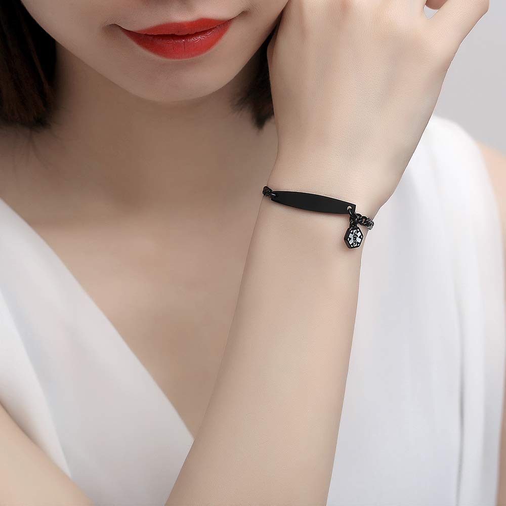 Adjustable Medical Alert Bracelets for Women 6.5-8 Inch - Fashionable Small Figaro Style Engraved ID Bracelet - Perfect for Daily Wear, Emergency Identification & Health Safety