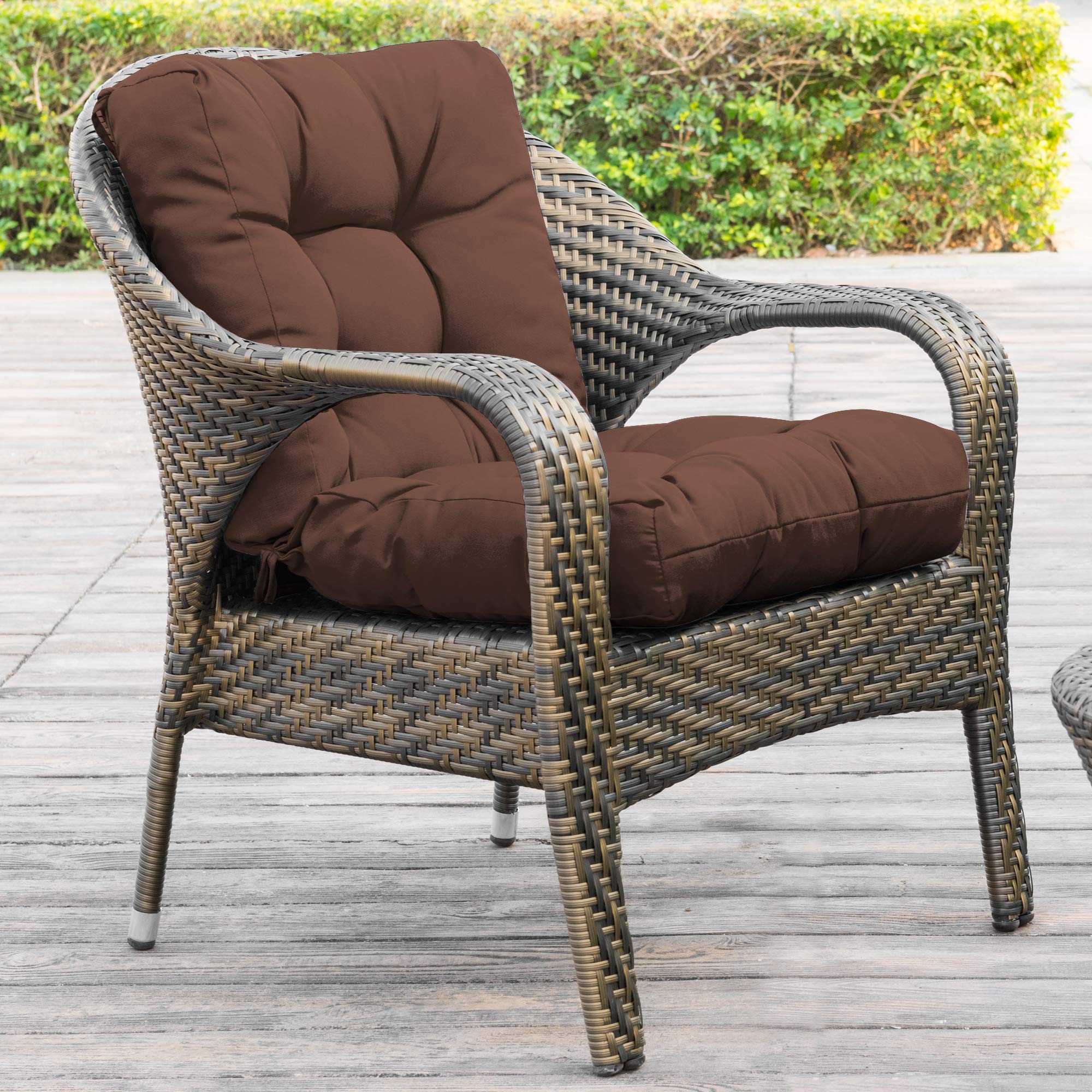 QILLOWAY Outdoor Chair Cushions Set of 2 - Tufted Back and Seat Pillows for Patio Furniture, Spring Summer Replacement Cushions in Coffee Brown (Perfect for Deck, Garden, Poolside & Outdoor Lounging)