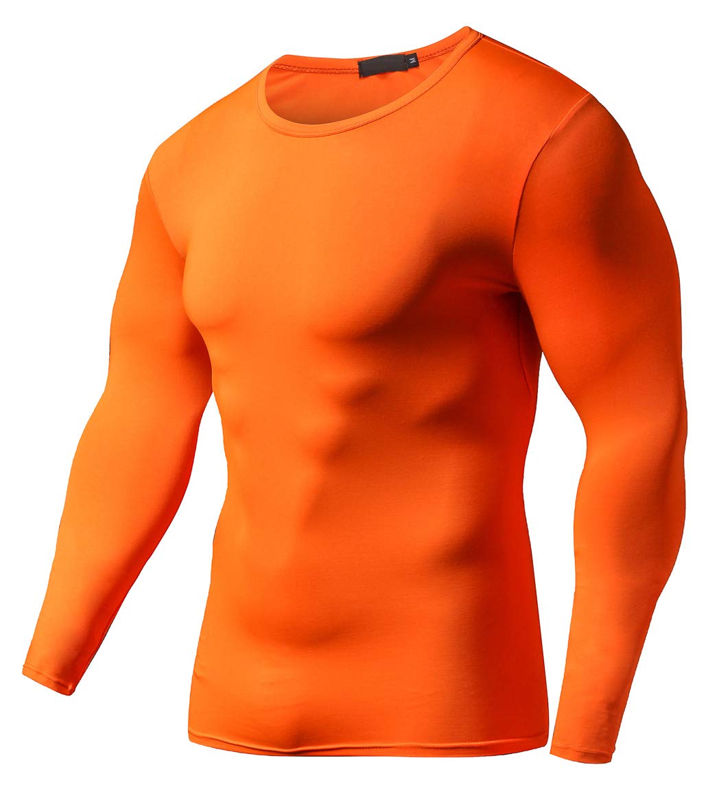 Red Plume Men's Cool Dry Fit Long Sleeve Compression Shirt - Moisture Wicking Activewear for Running, Gym Workouts & Outdoor Sports - Breathable Athletic Base Layer T-Shirt