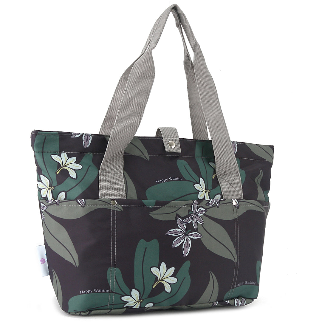 Compact Tote Bag in Jade Naupaka Grey - Stylish & Lightweight for Work, Travel & Everyday Use