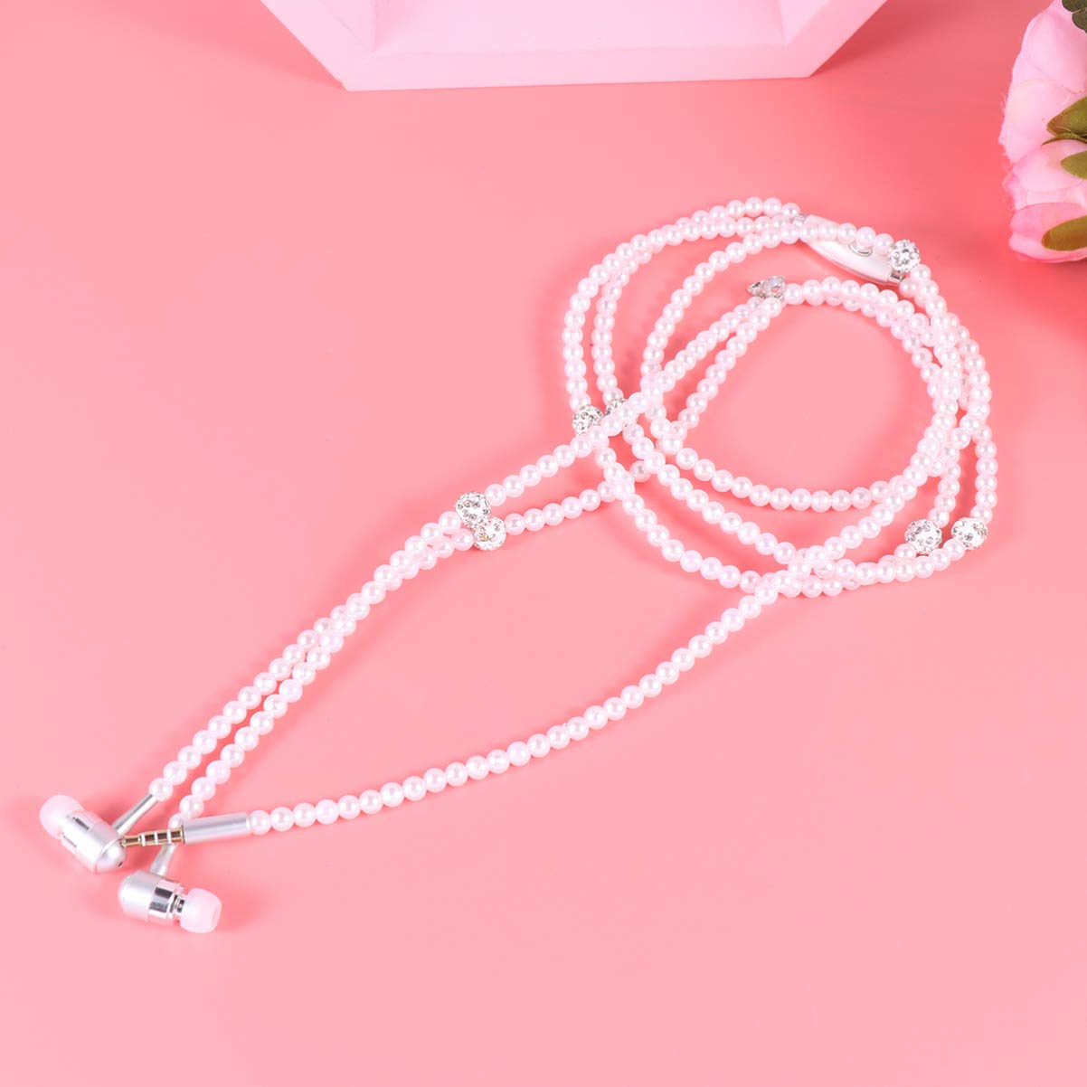 Wireless In-Ear Earbuds with Microphone - Bluetooth Headphones with Remote Control & Built-in Mic | Pearl Chain Design for Women & Students | Perfect for Gym, Commuting & Studying (White)