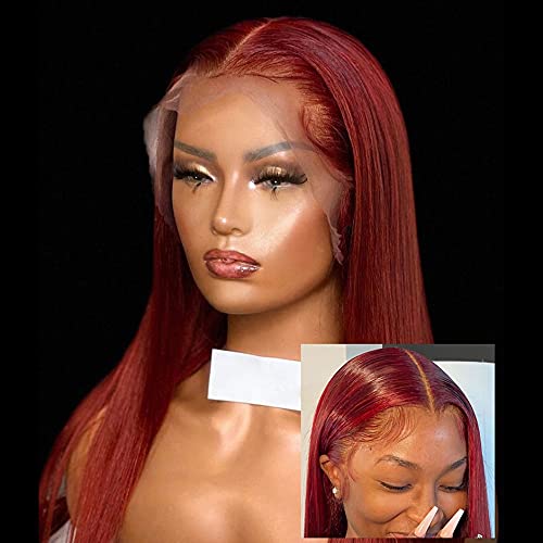 99J Burgundy Wine Red 13x4 Lace Front Wig - 26 Inch Brazilian Human Hair, Silky Straight Remy Virgin Hair 180% Density, Pre-Plucked Transparent Lace | Perfect for Daily Wear, Cosplay & Special Occasions